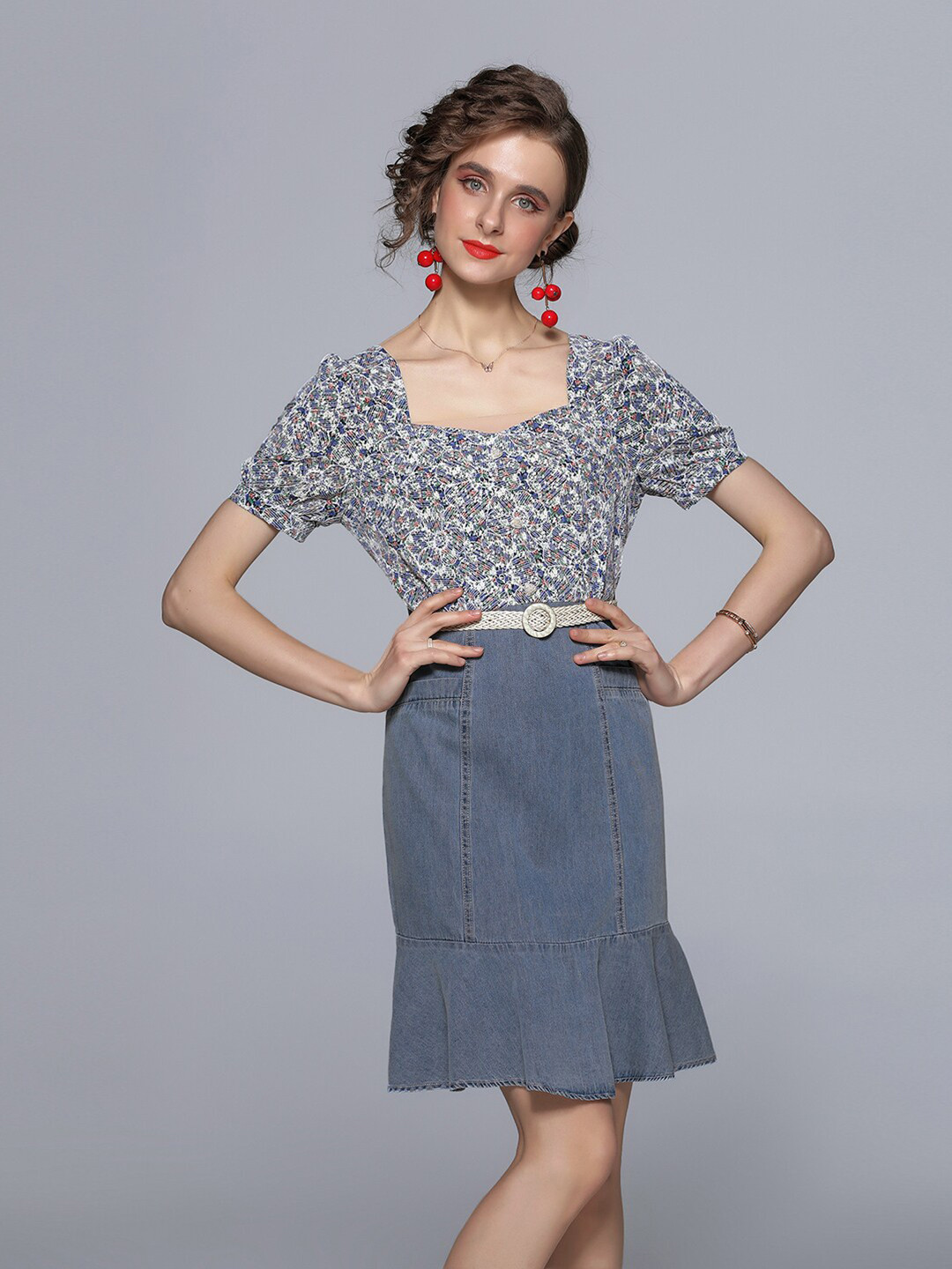 

JC Collection Women Blue Floral A-Line Dress
