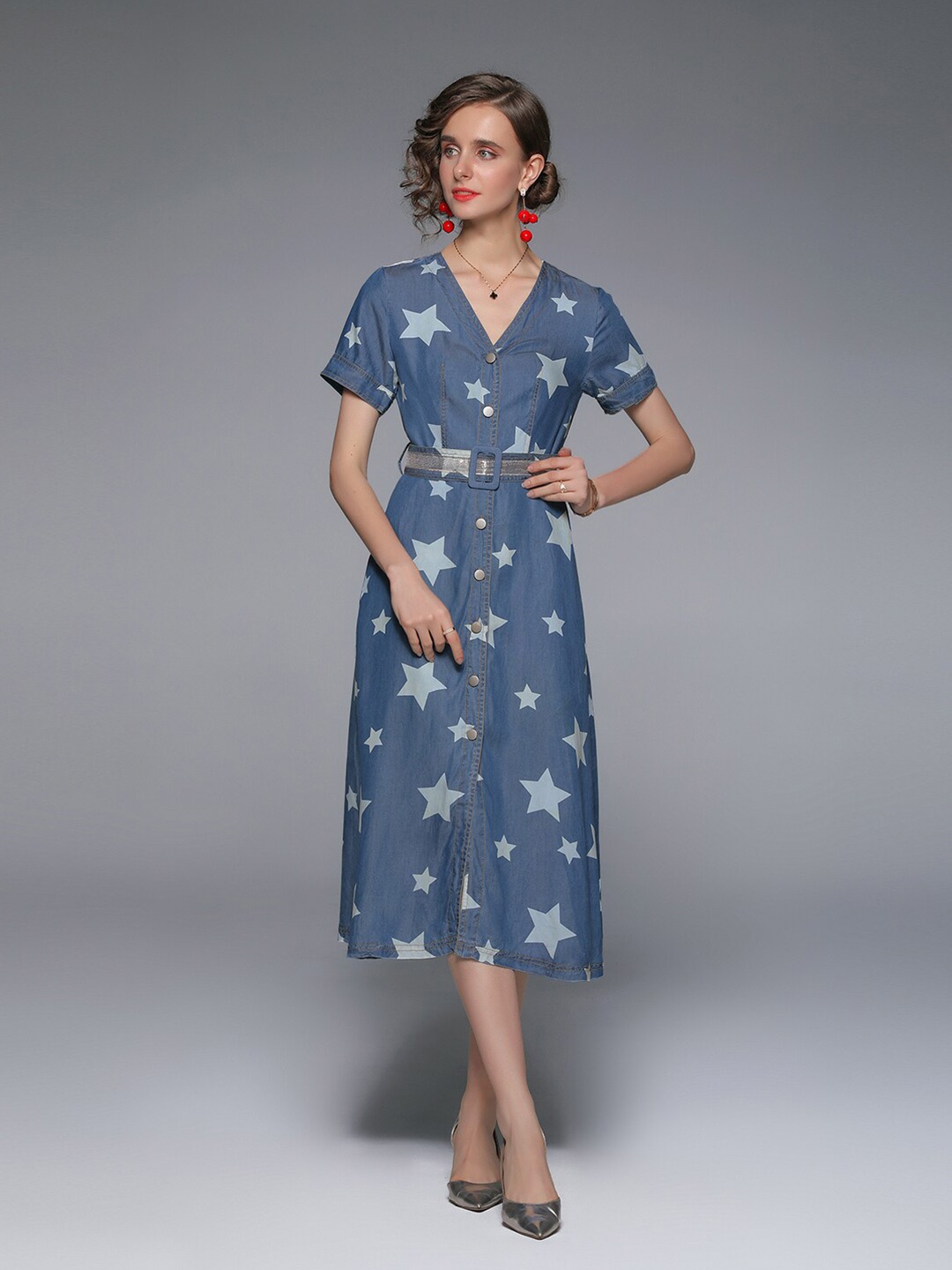 

JC Collection Women Blue Midi Belted Dress