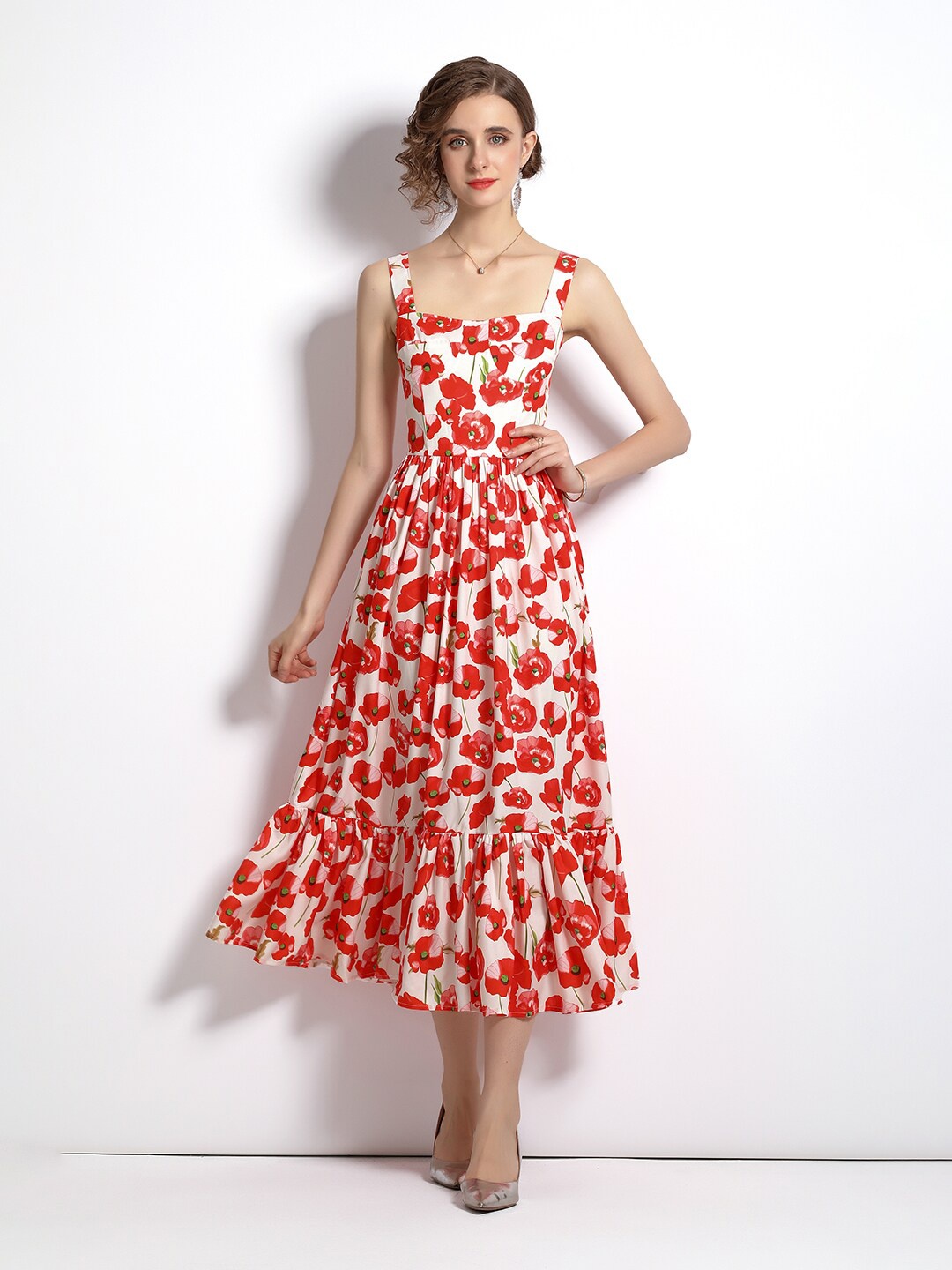 

JC Collection Women Red & White Floral Maxi Dress