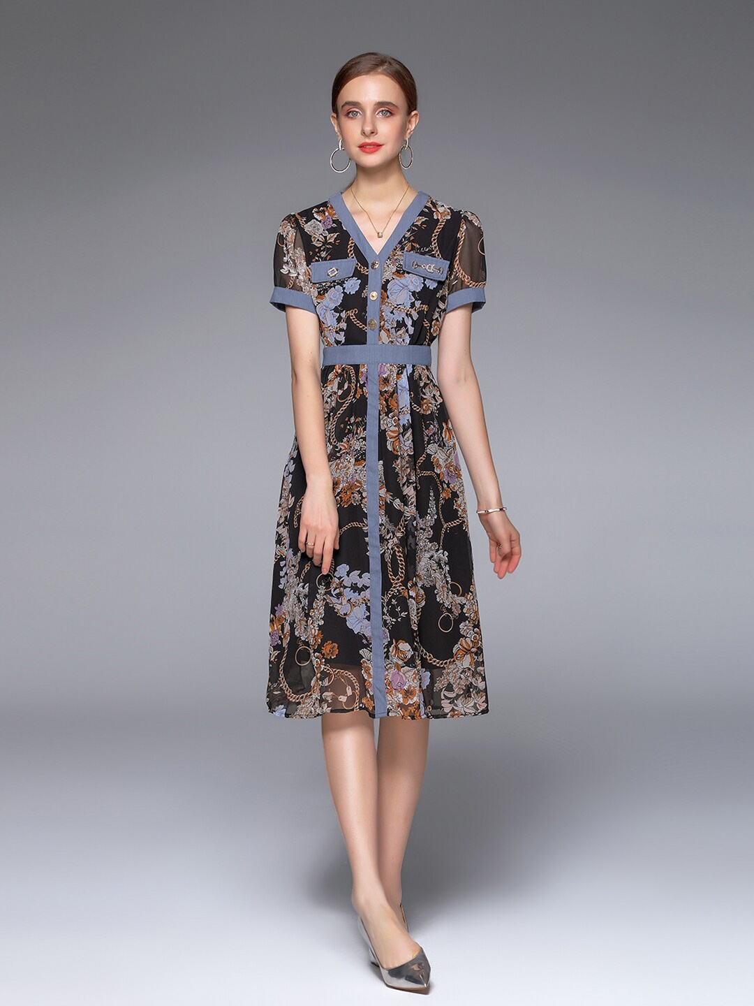 

JC Collection Women Black Floral Midi Dress
