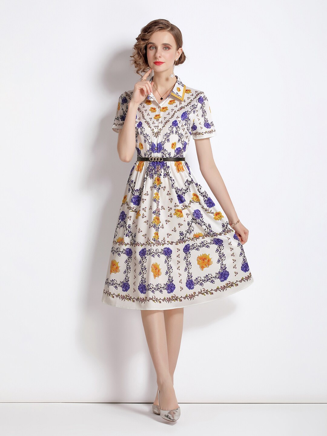 

JC Collection White & Blue Floral Dress