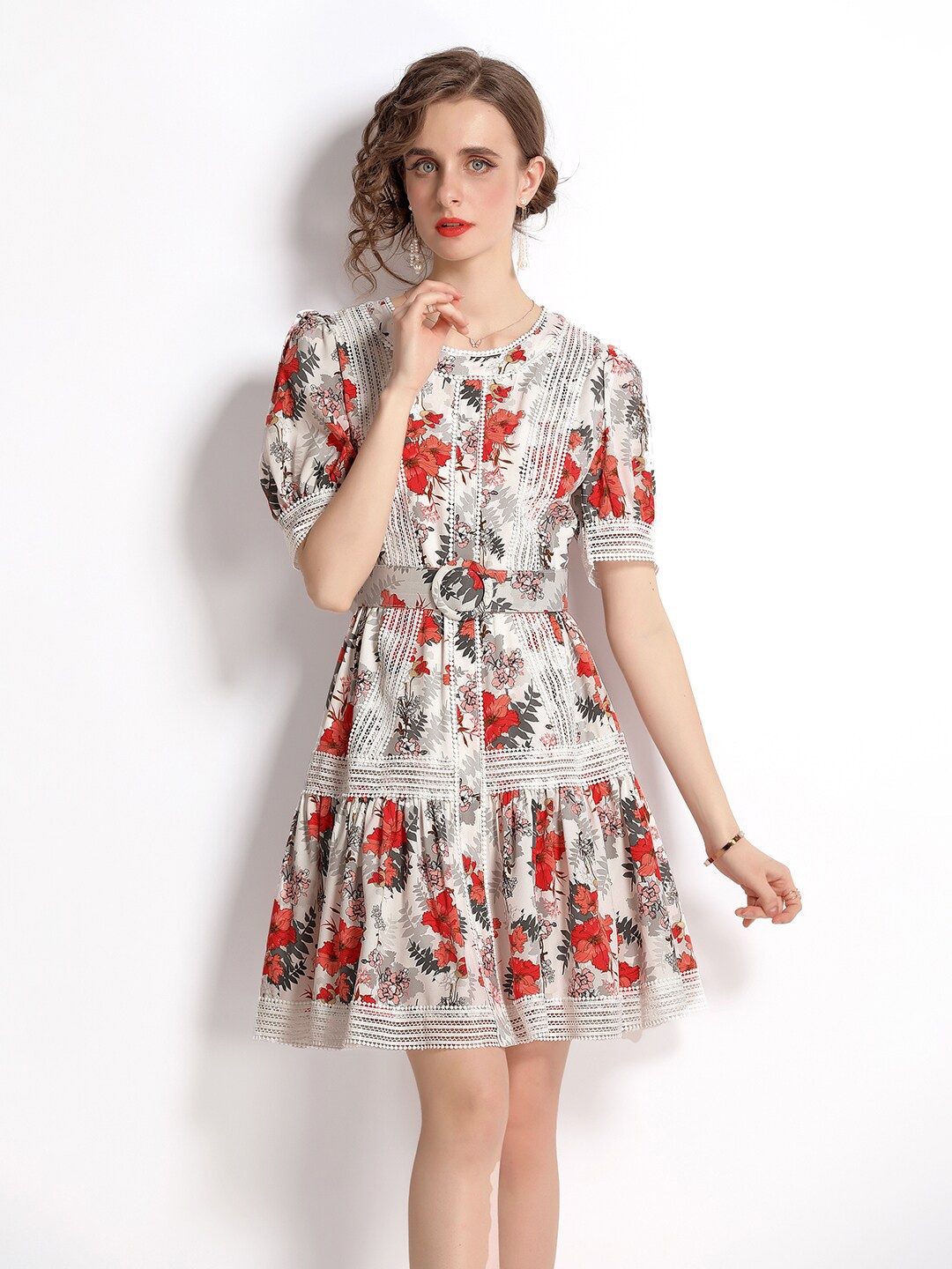 

JC Collection White & Red Floral Dress