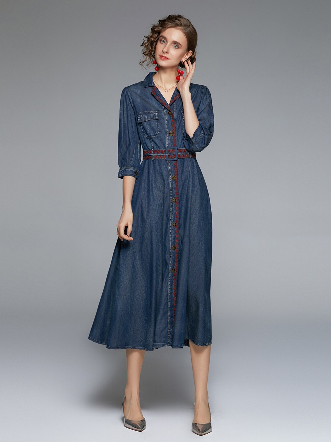

JC Collection Blue Shirt Midi Dress