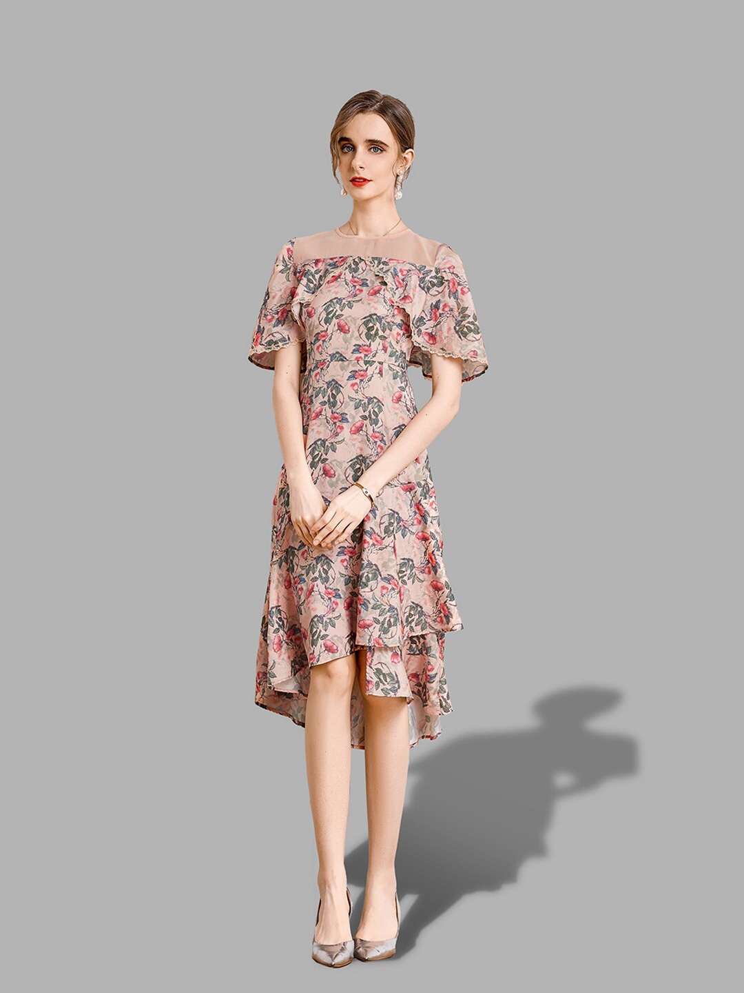 

JC Collection Pink Floral Off-Shoulder A-Line Midi Dress