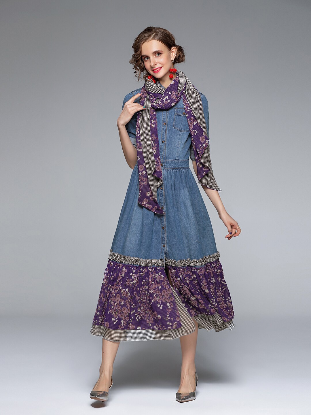 

JC Collection Blue Shirt Midi Dress