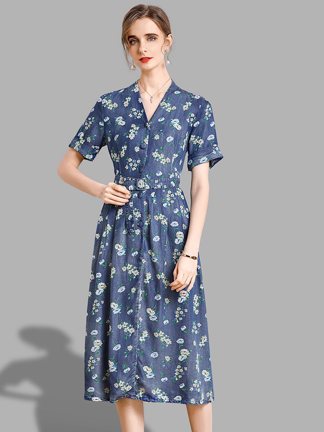 

JC Collection Blue Floral Midi Dress