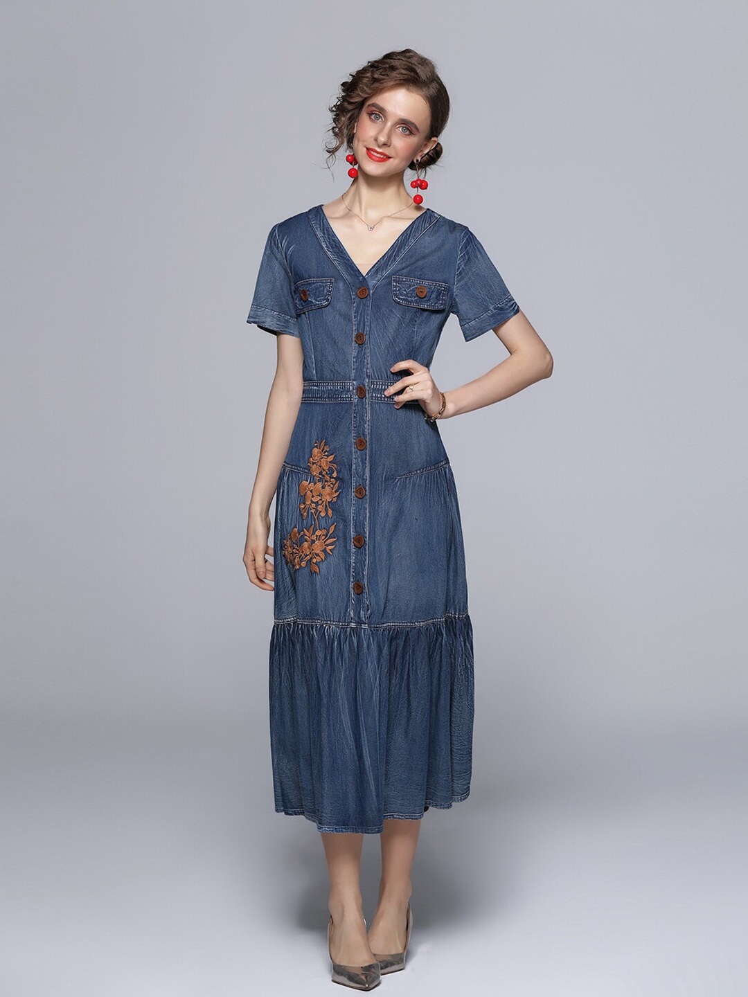 

JC Collection Blue Drop-Waist Midi Dress