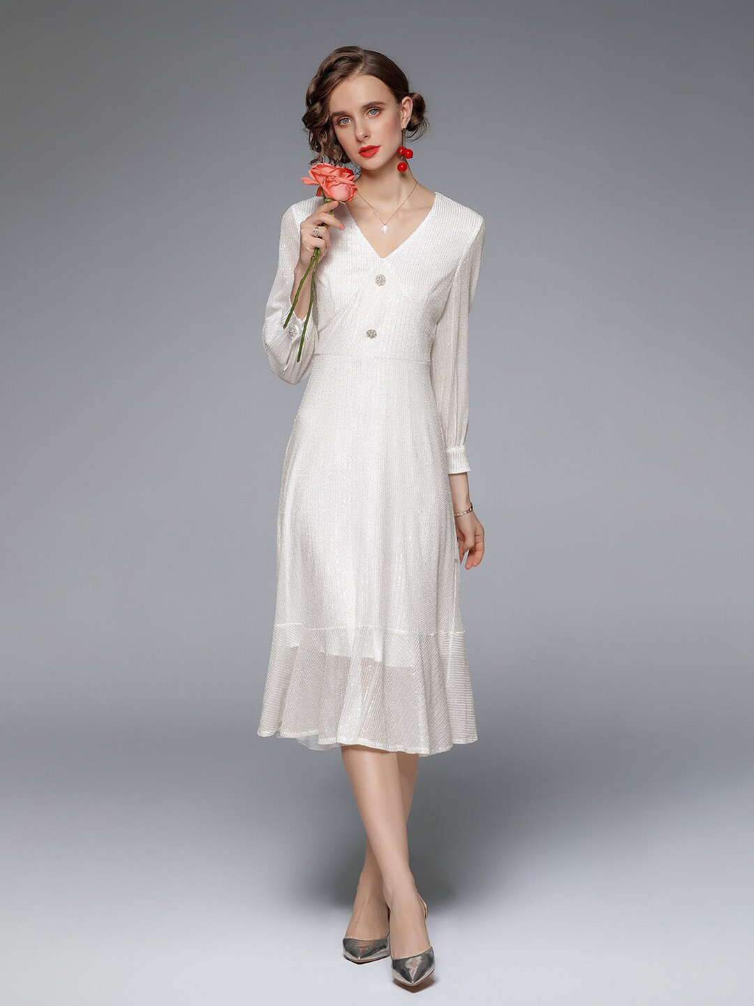 

JC Collection Women White Embellished A-Line Midi Dress