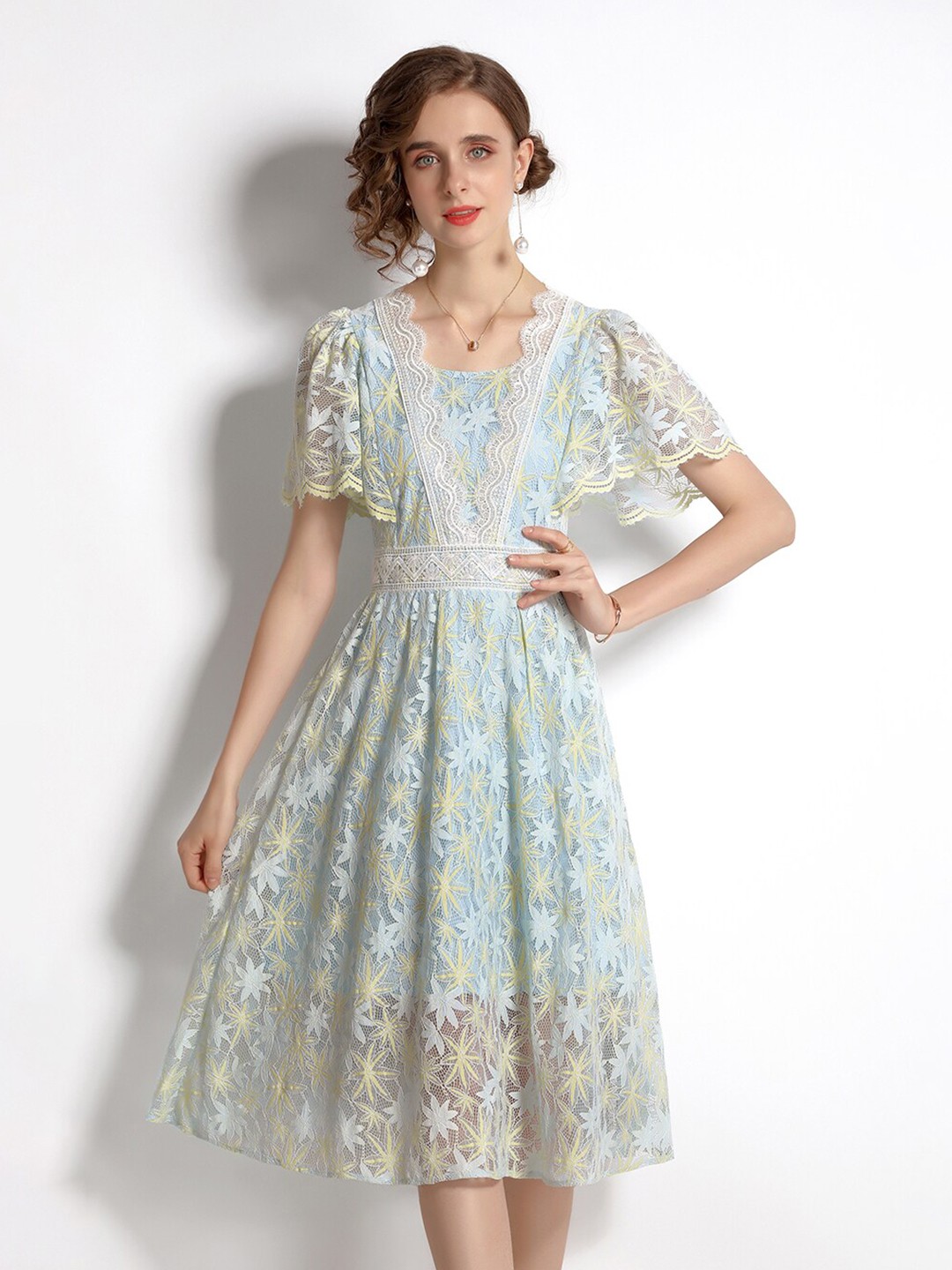 

JC Collection Blue and Yellow Floral Dress