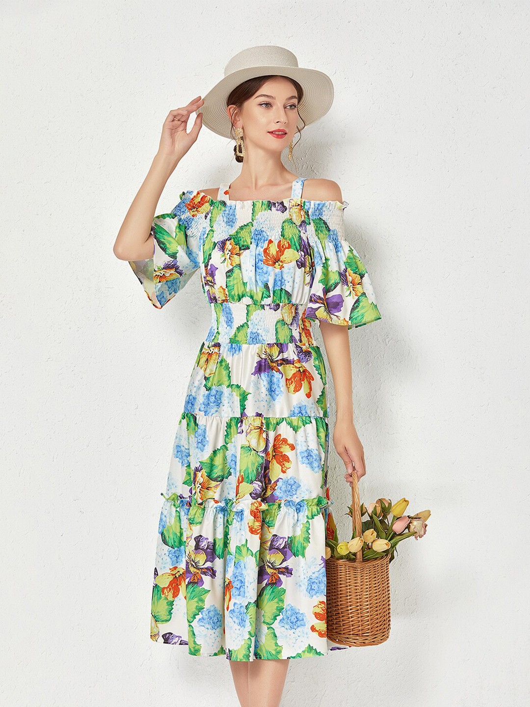 

JC Collection Women Green Floral Midi Dress