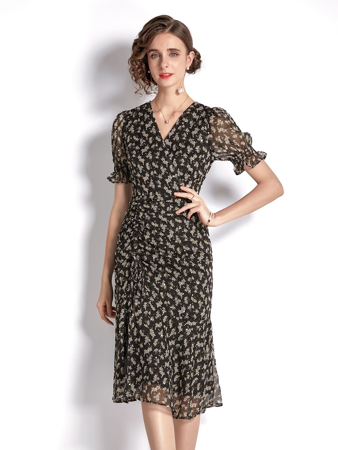 

JC Collection Black Floral Printed Wrap Dress