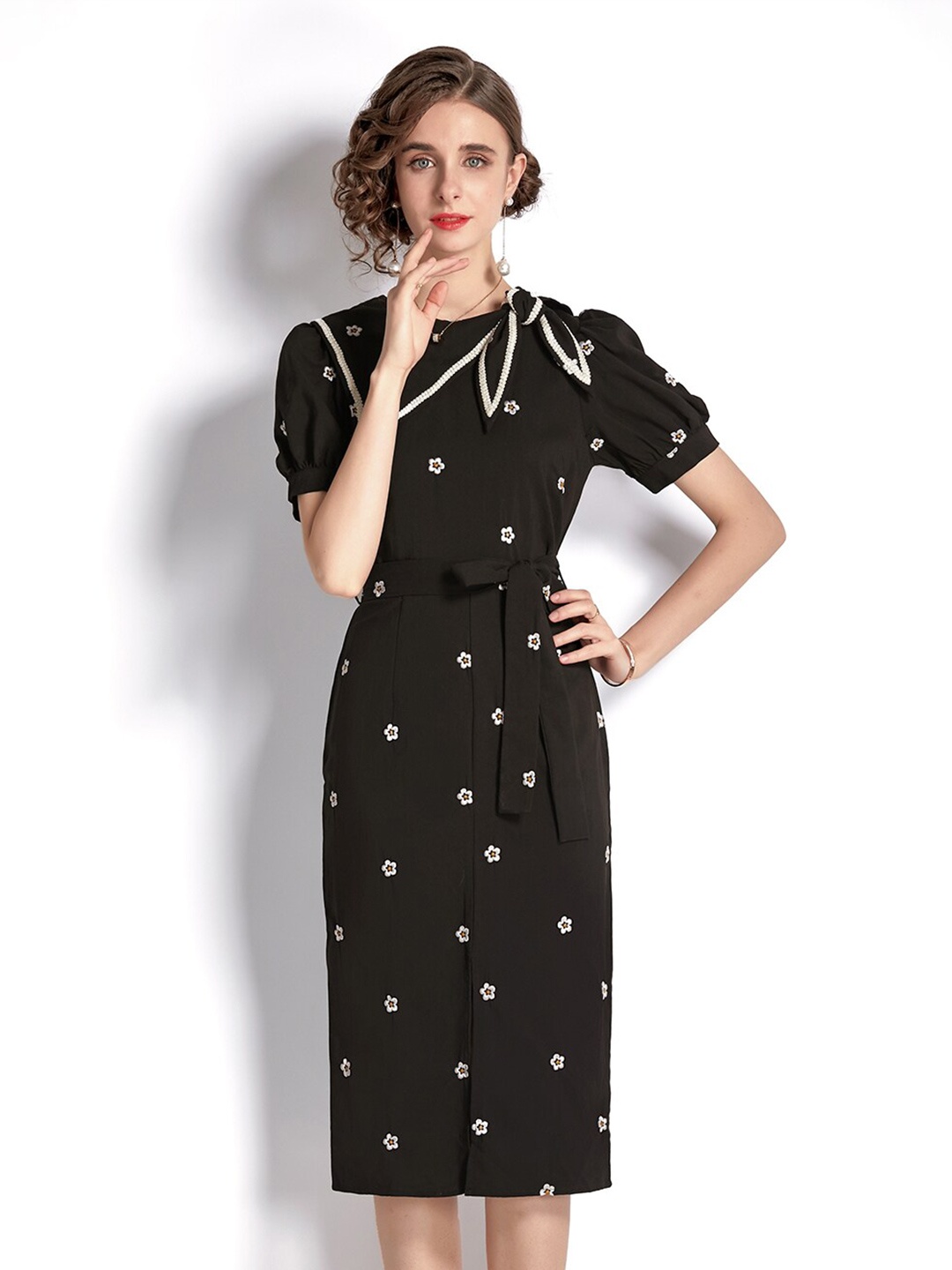 

JC Collection Black & White Floral Sheath Dress
