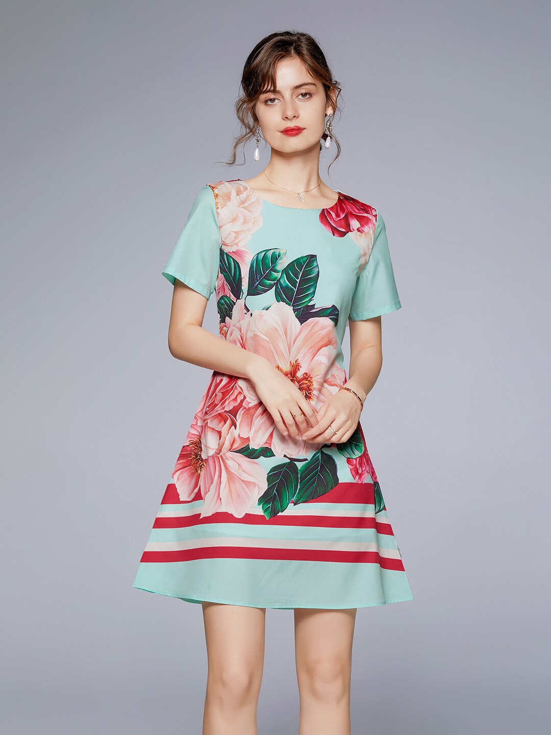 

JC Collection Women Green & Red Floral Dress