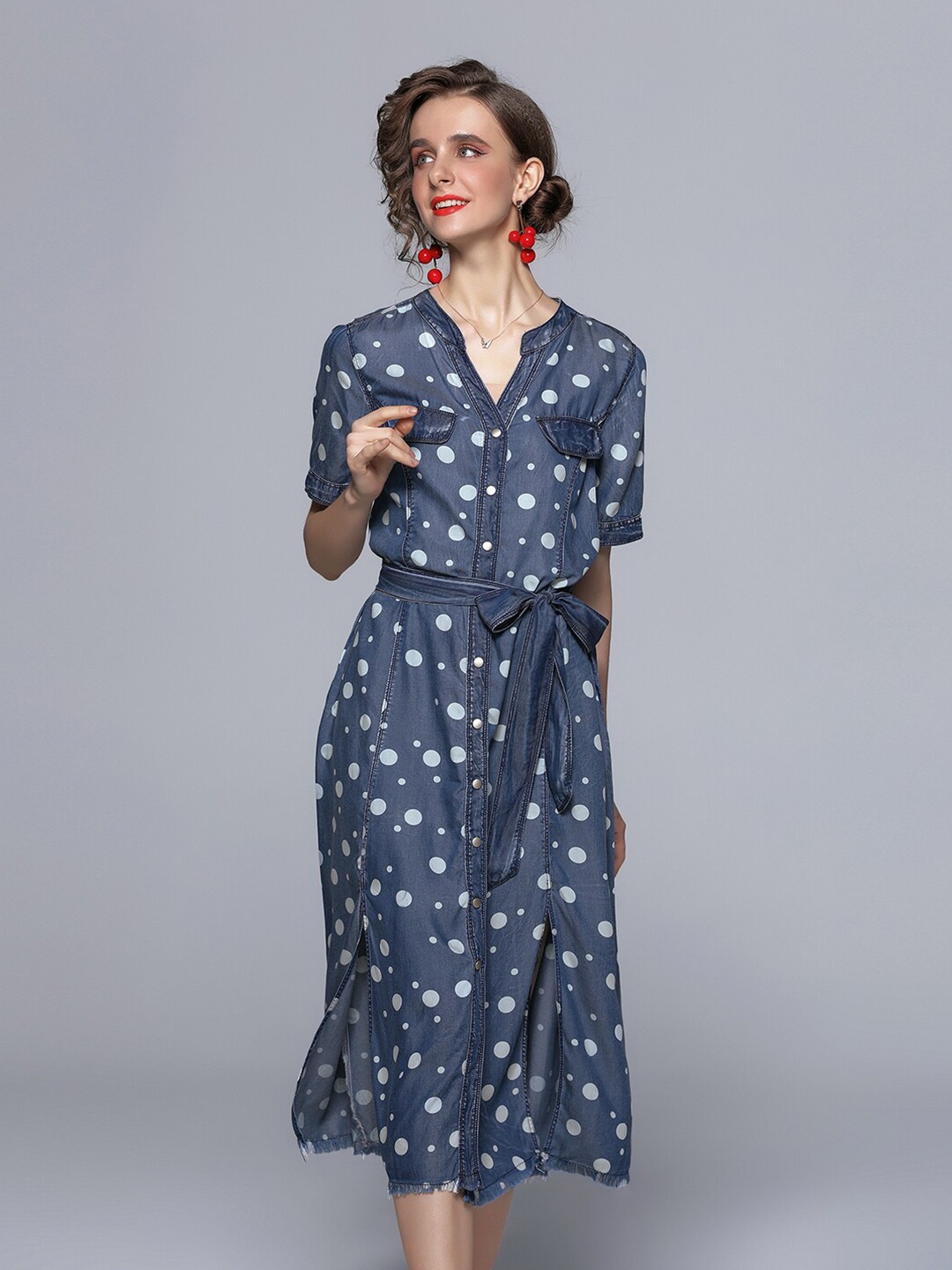 

JC Collection Blue Floral A-Line Midi Dress