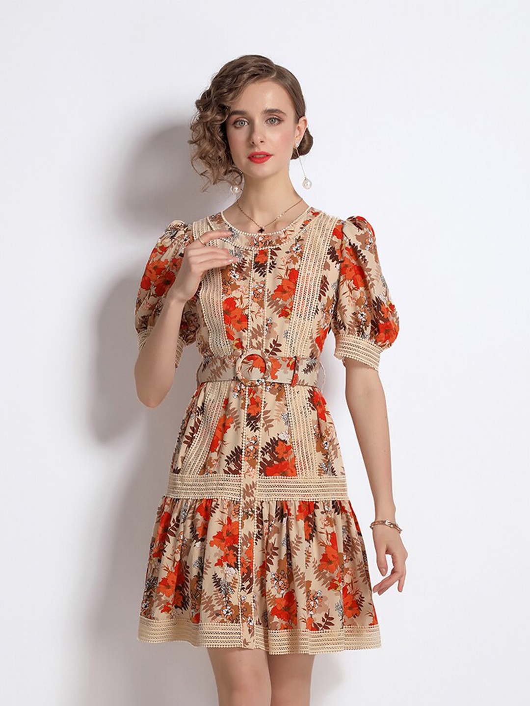 

JC Collection Beige and Red Floral Dress