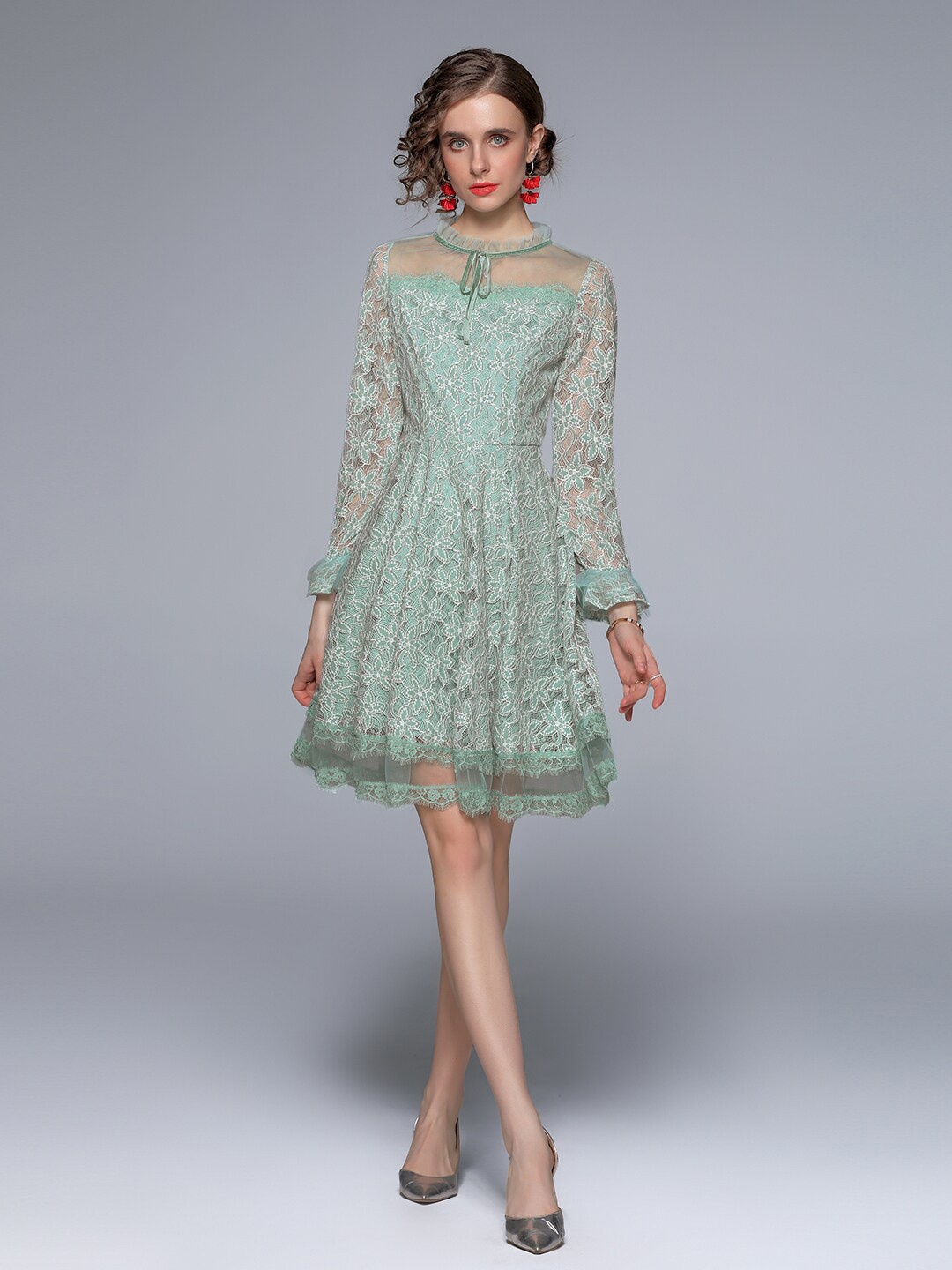 

JC Collection Green Fit and Flare Pure Polyester Net Dress