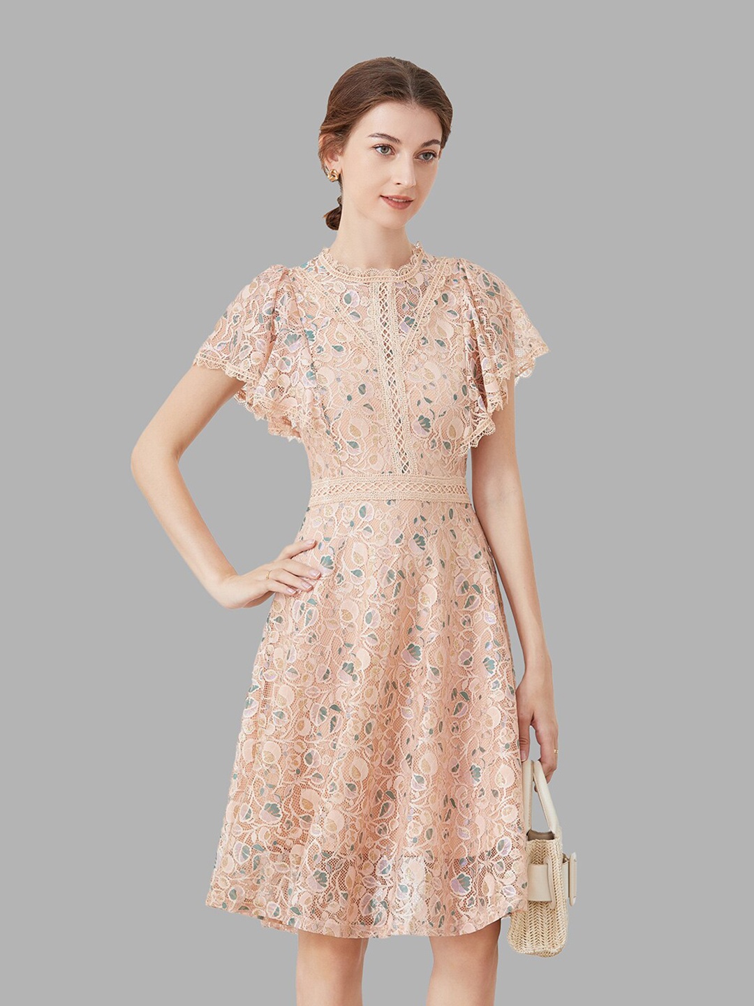 

JC Collection Beige Floral Net Dress