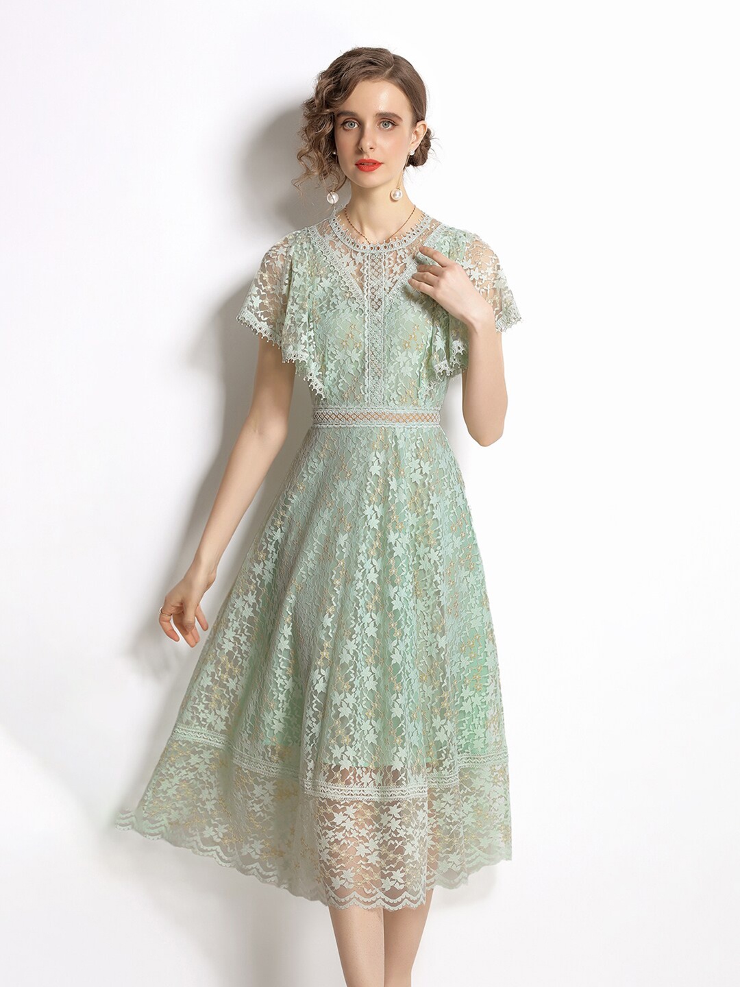 

JC Collection Green Floral Net Dress