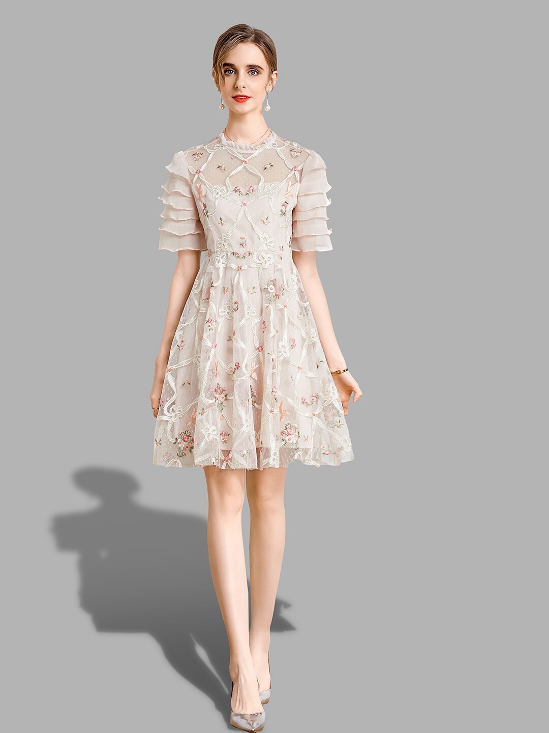 

JC Collection Cream Floral A-Line Dress