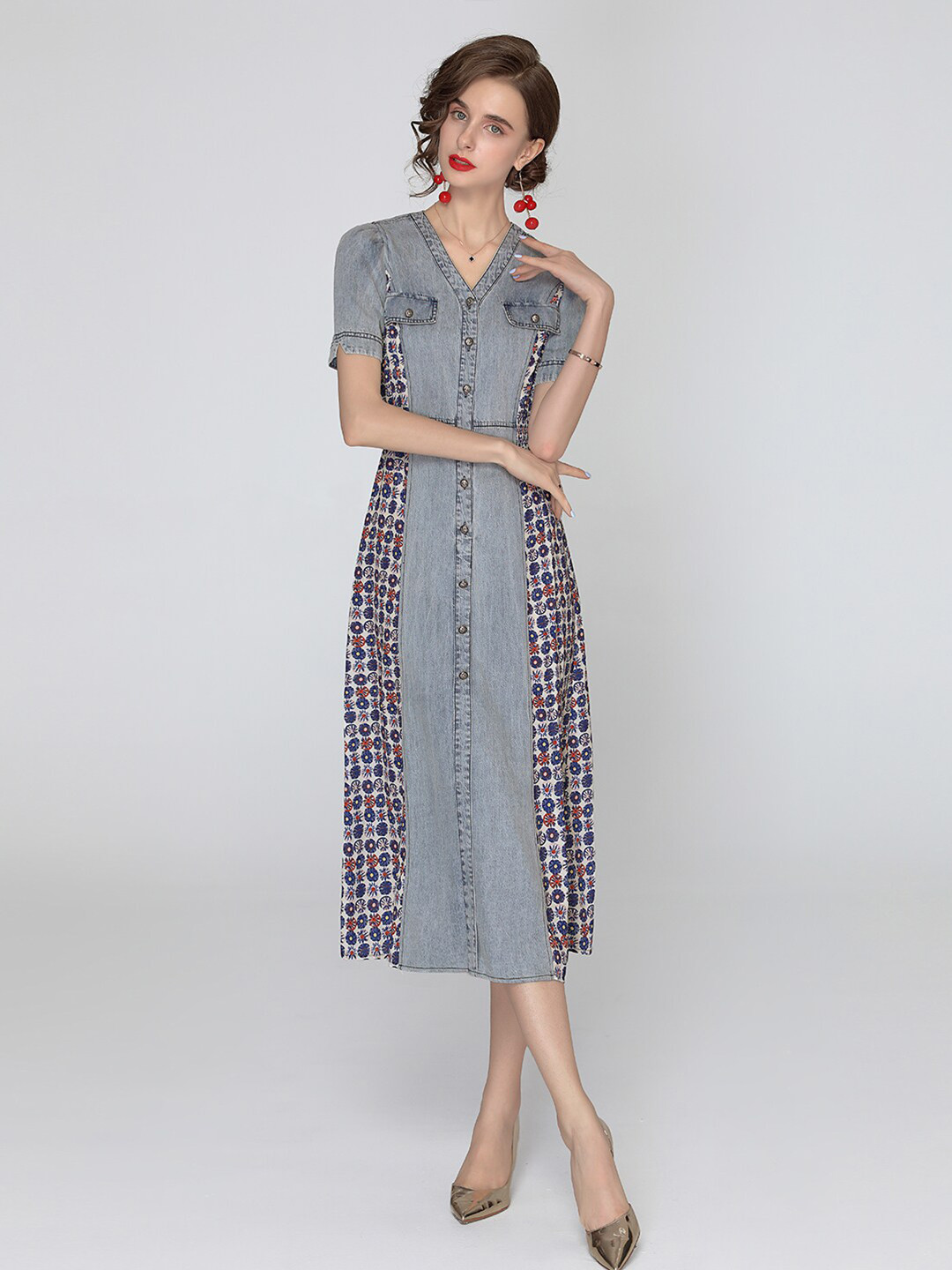 

JC Collection Grey Self Design A-Line Midi Dress