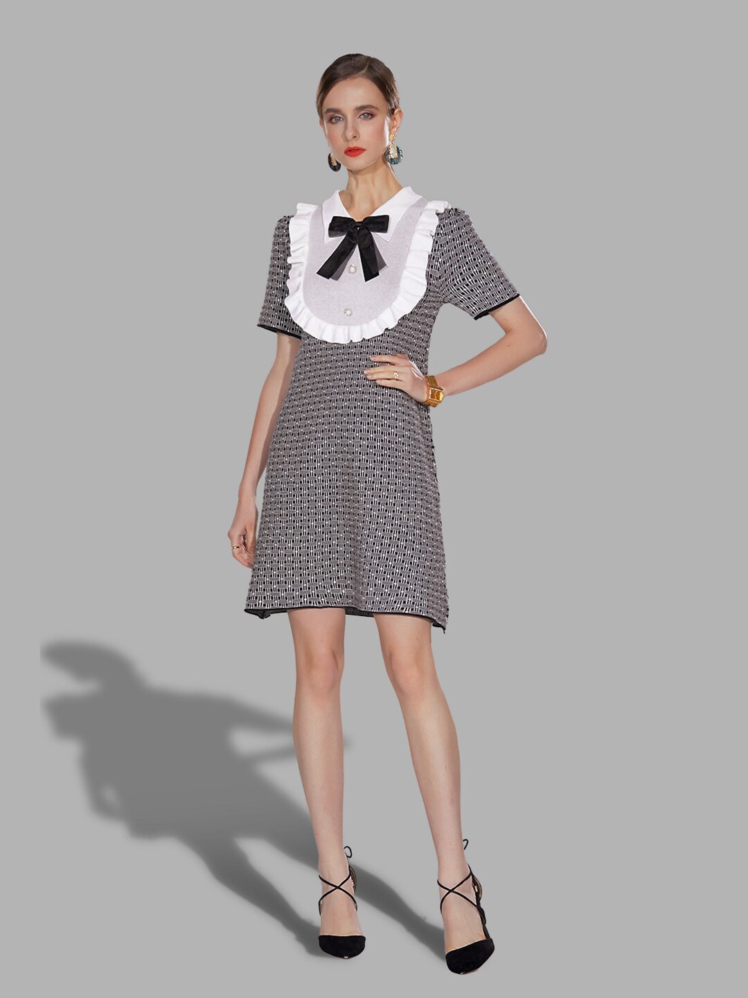 

JC Collection Grey and White A-Line Dress