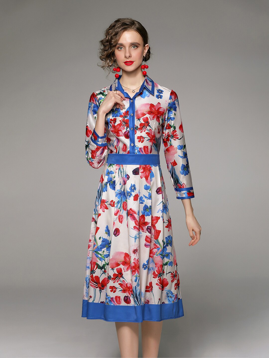 

JC Collection Blue and Red Floral Midi Dress