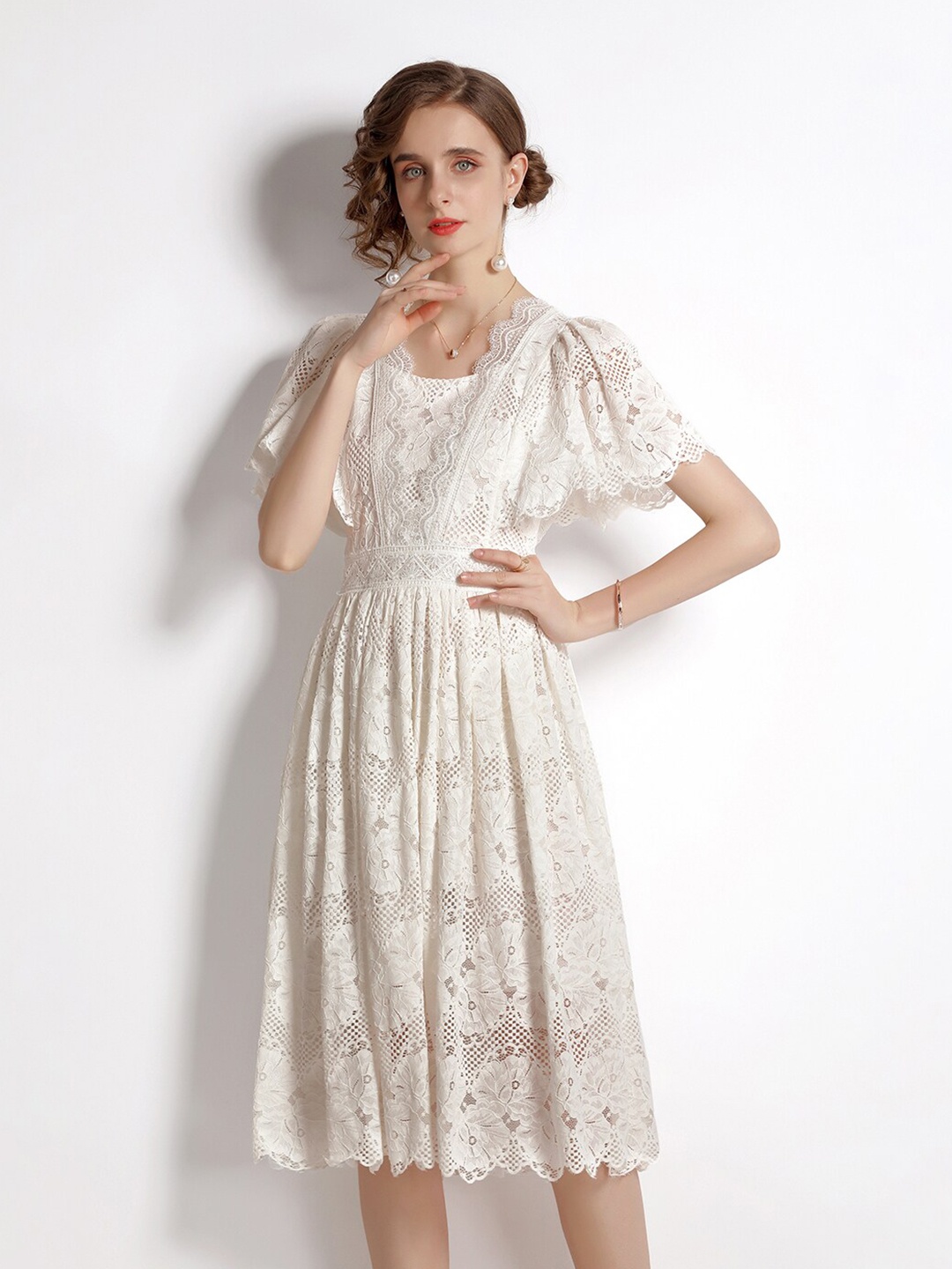 

JC Collection WOMEN White Floral Midi Dress