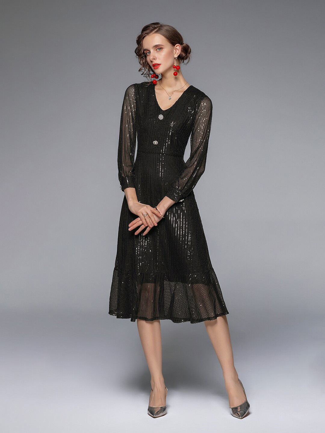 

JC Collection WOMEN Black A-Line Midi Dress