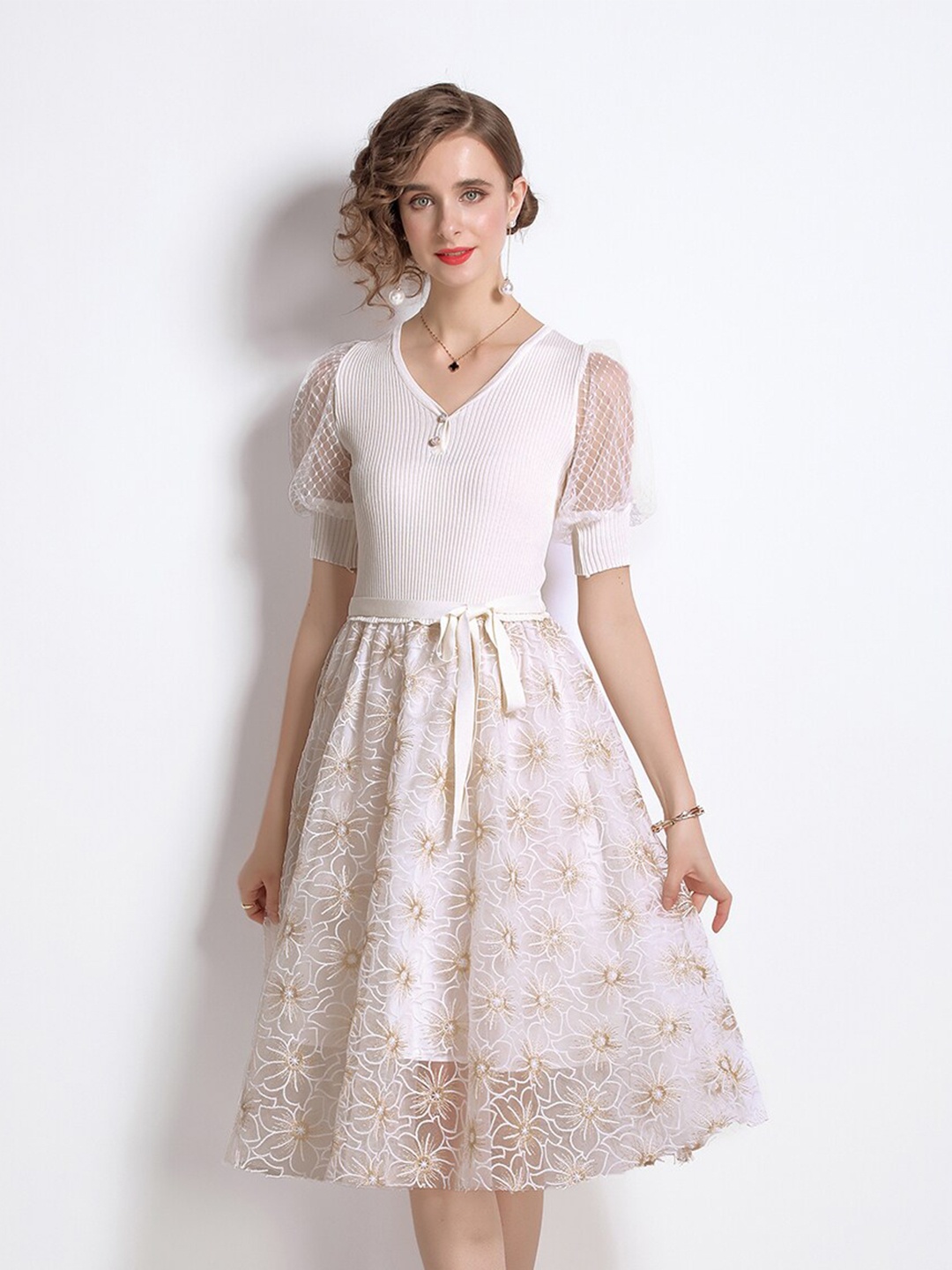 

JC Collection WOMEN White Floral Midi Dress