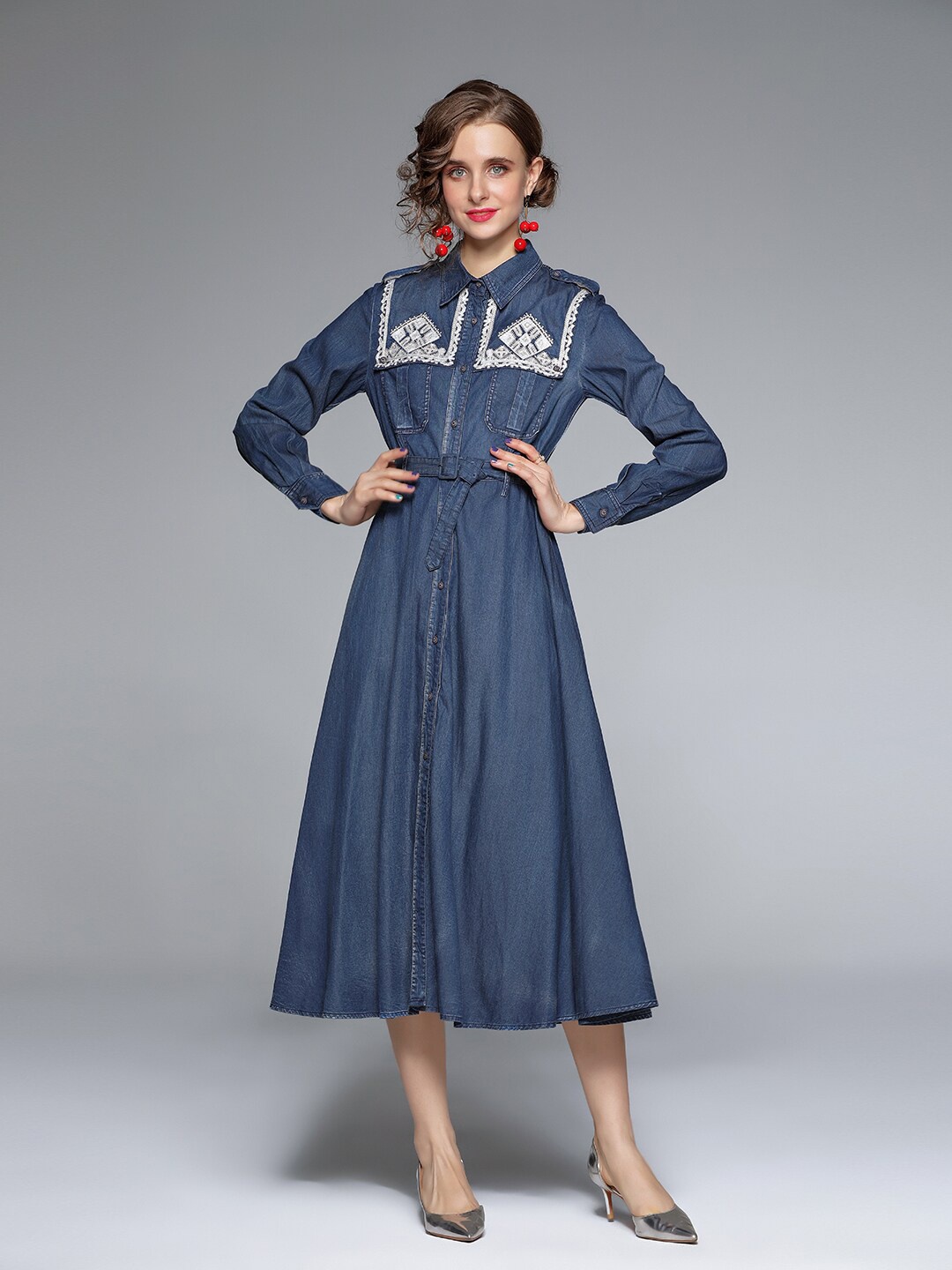 

JC Collection Blue Denim Shirt Midi Dress
