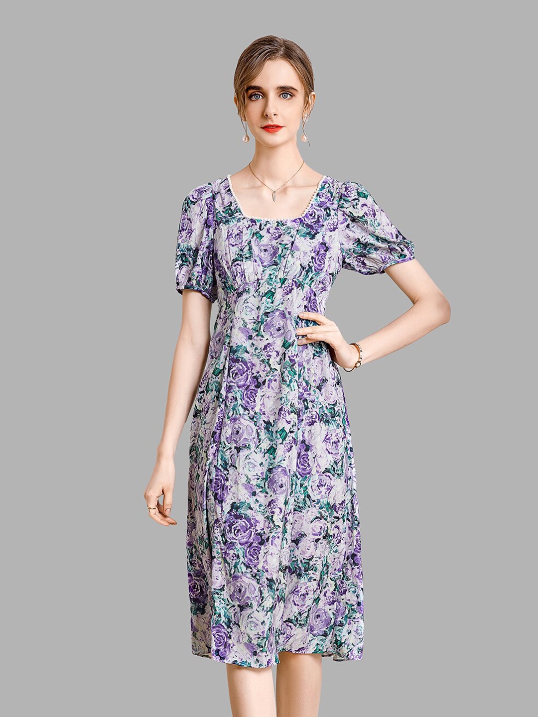 

JC Collection Blue Floral A-Line Dress