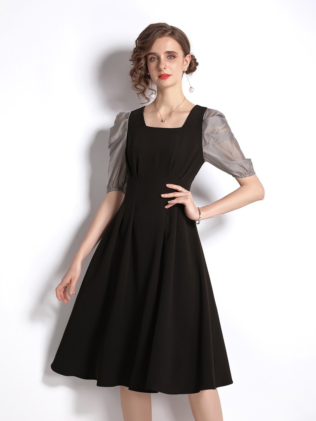 

JC Collection Black Solid Fit & Flare Dress