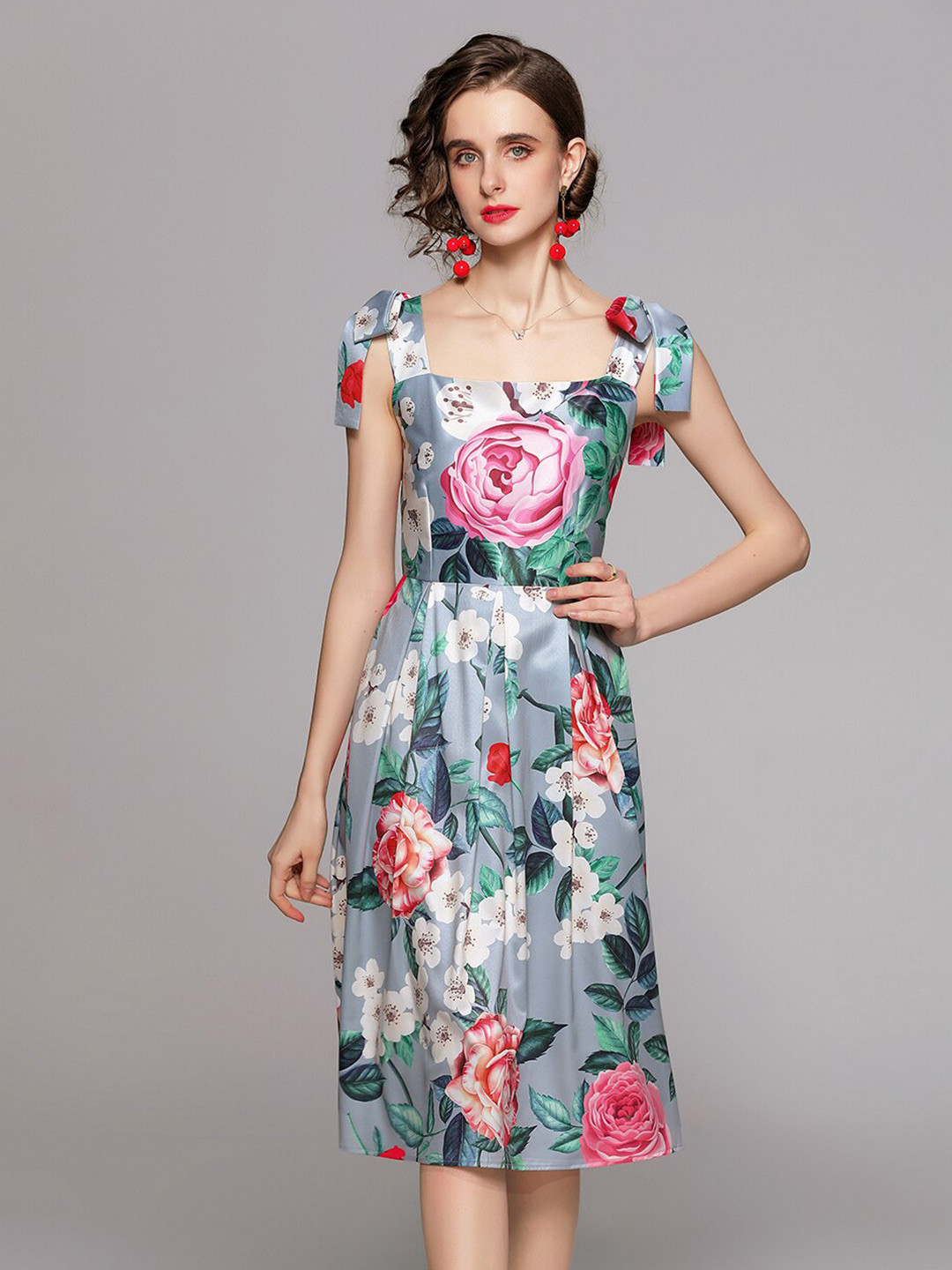 

JC Collection Blue & Pink Floral Printed Fit & Flare Dress
