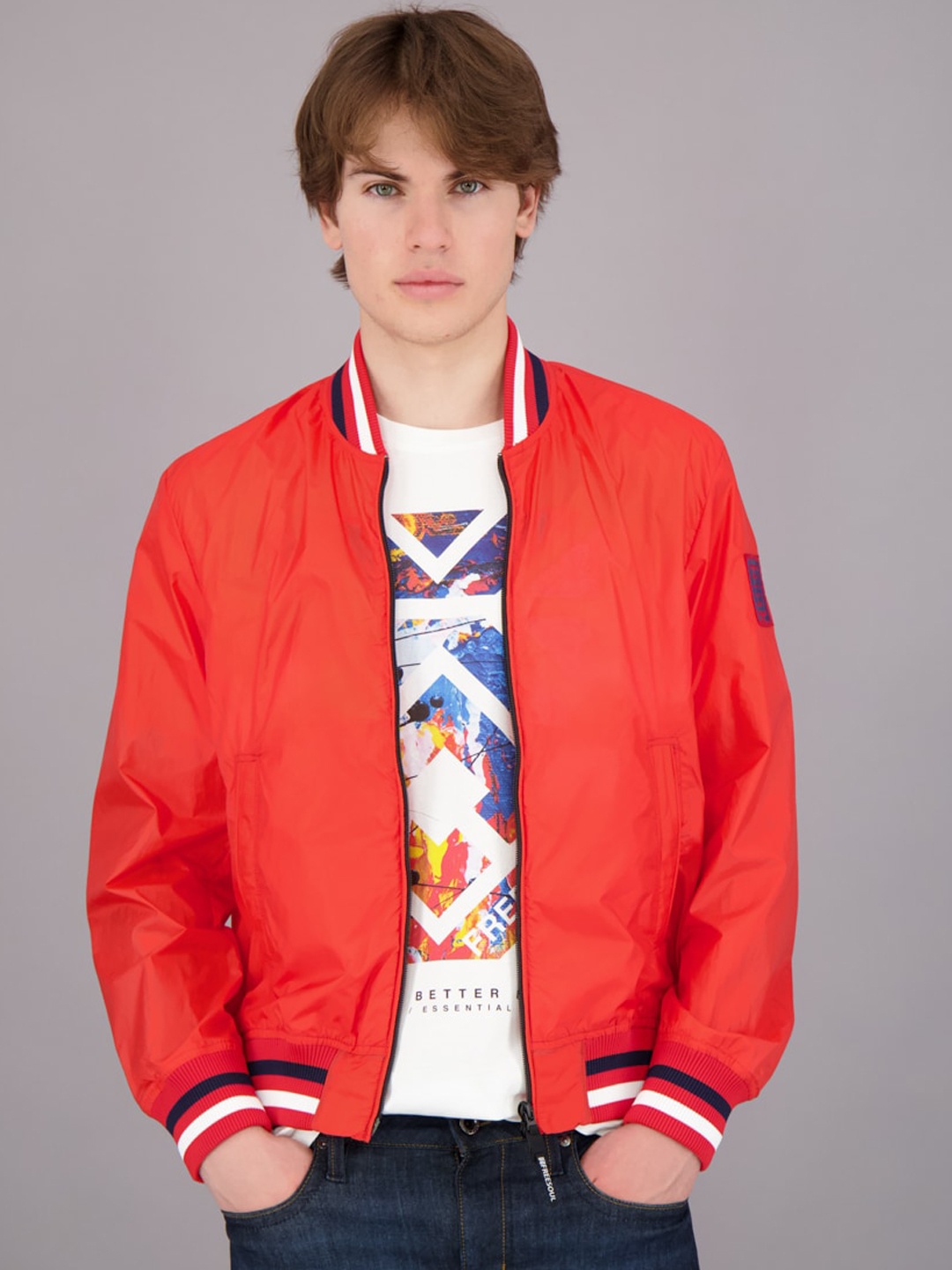 

FREESOUL Men Orange Lightweight Bomber Jacket