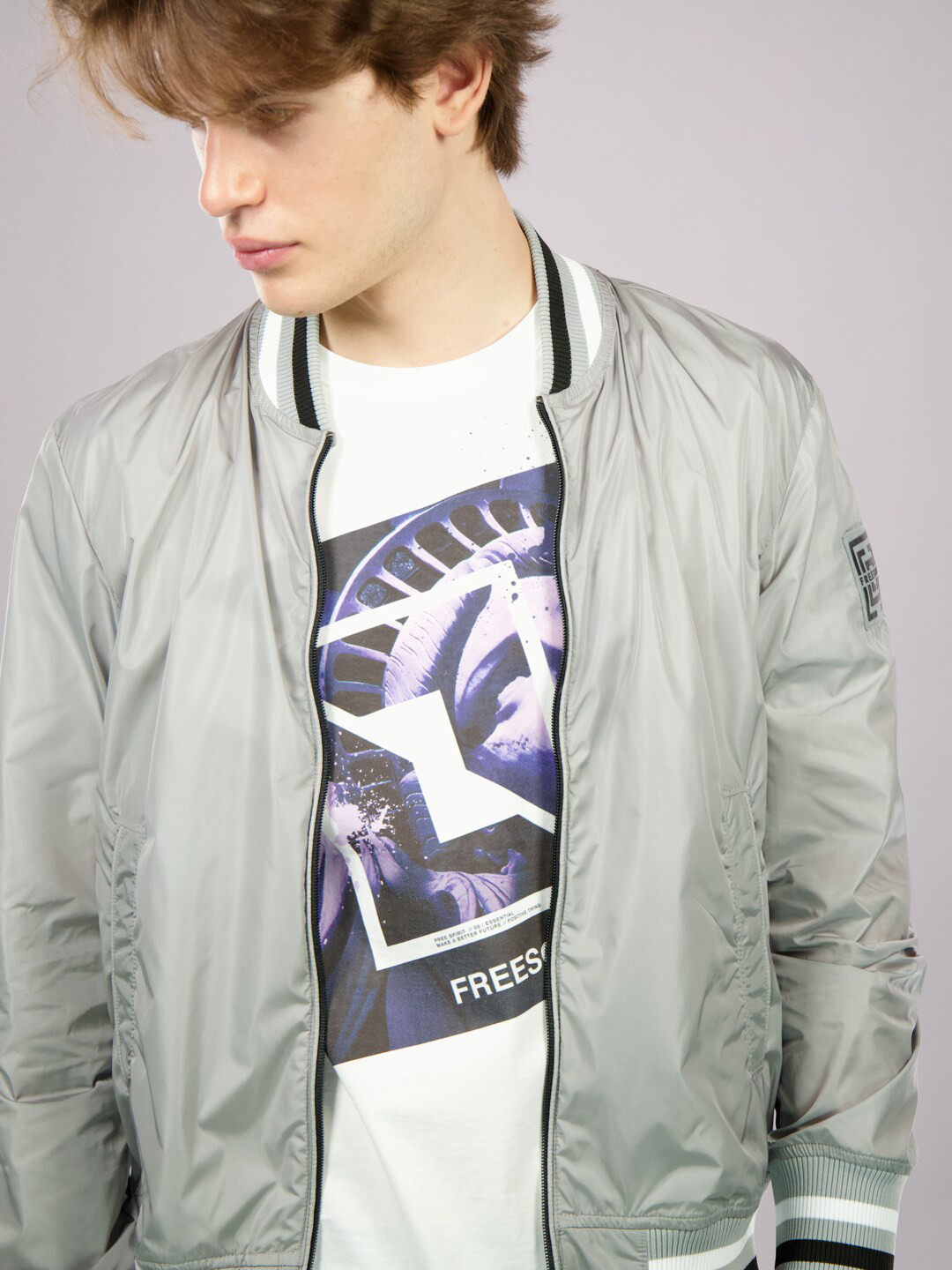 

FREESOUL Men Grey Floral Lightweight Longline Sporty Jacket
