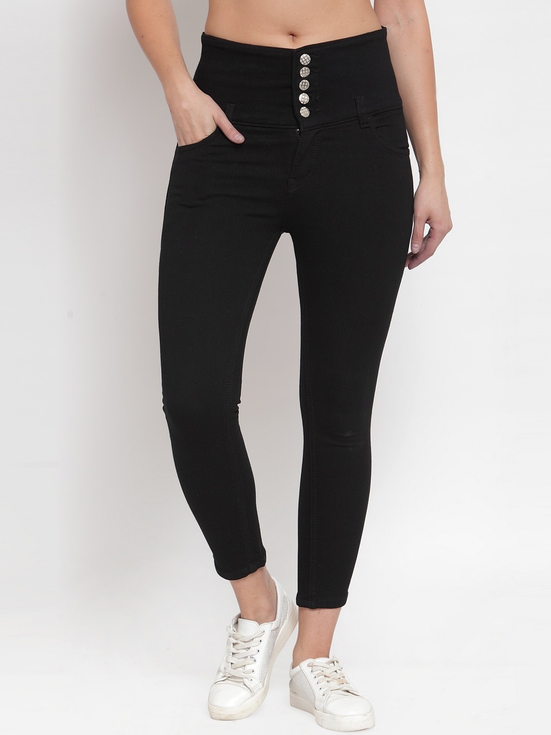 

F2M Women Black Solid Cotton Slim Fit High-Rise Stretchable Jeans