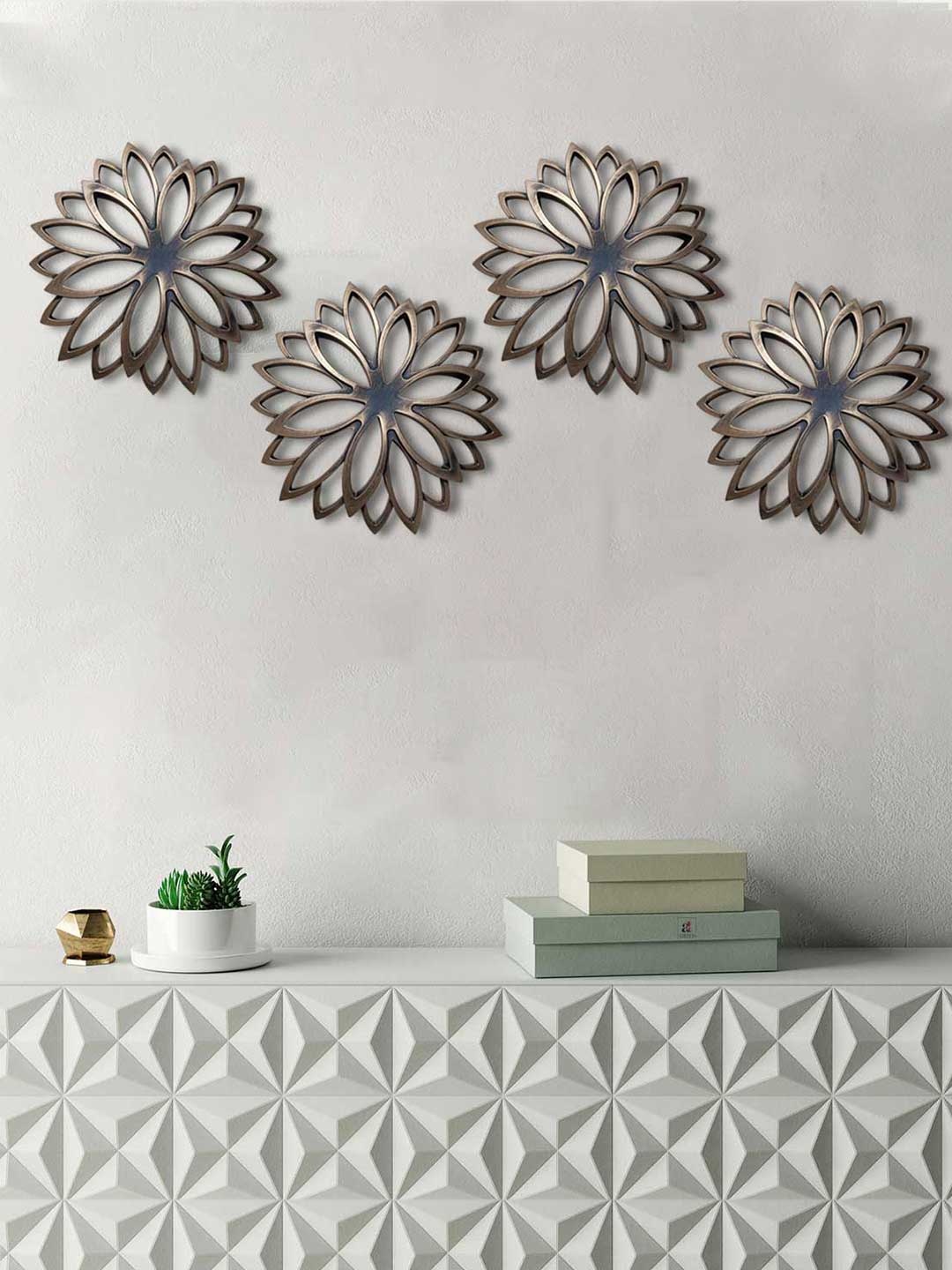 

Art Street Set Of 4 Sunflower Decorative Plastic Plate Wall Dcor, Brown