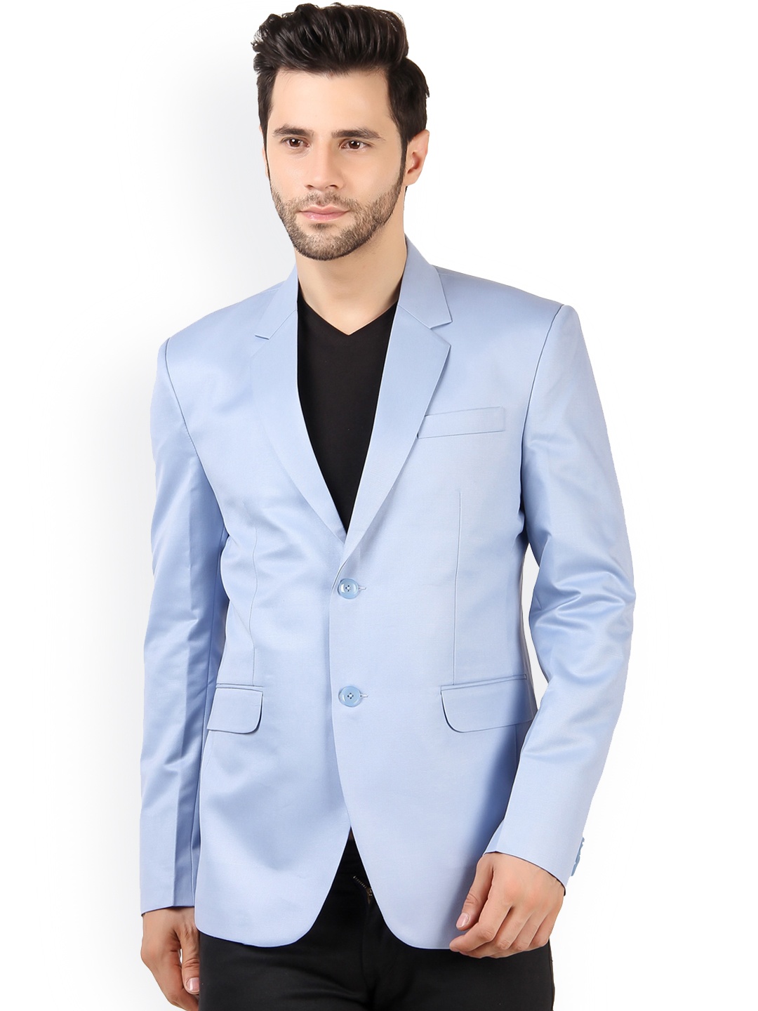 

TrulyFeb Men Blue Self-Design Single Breasted Slim Fit Blazers