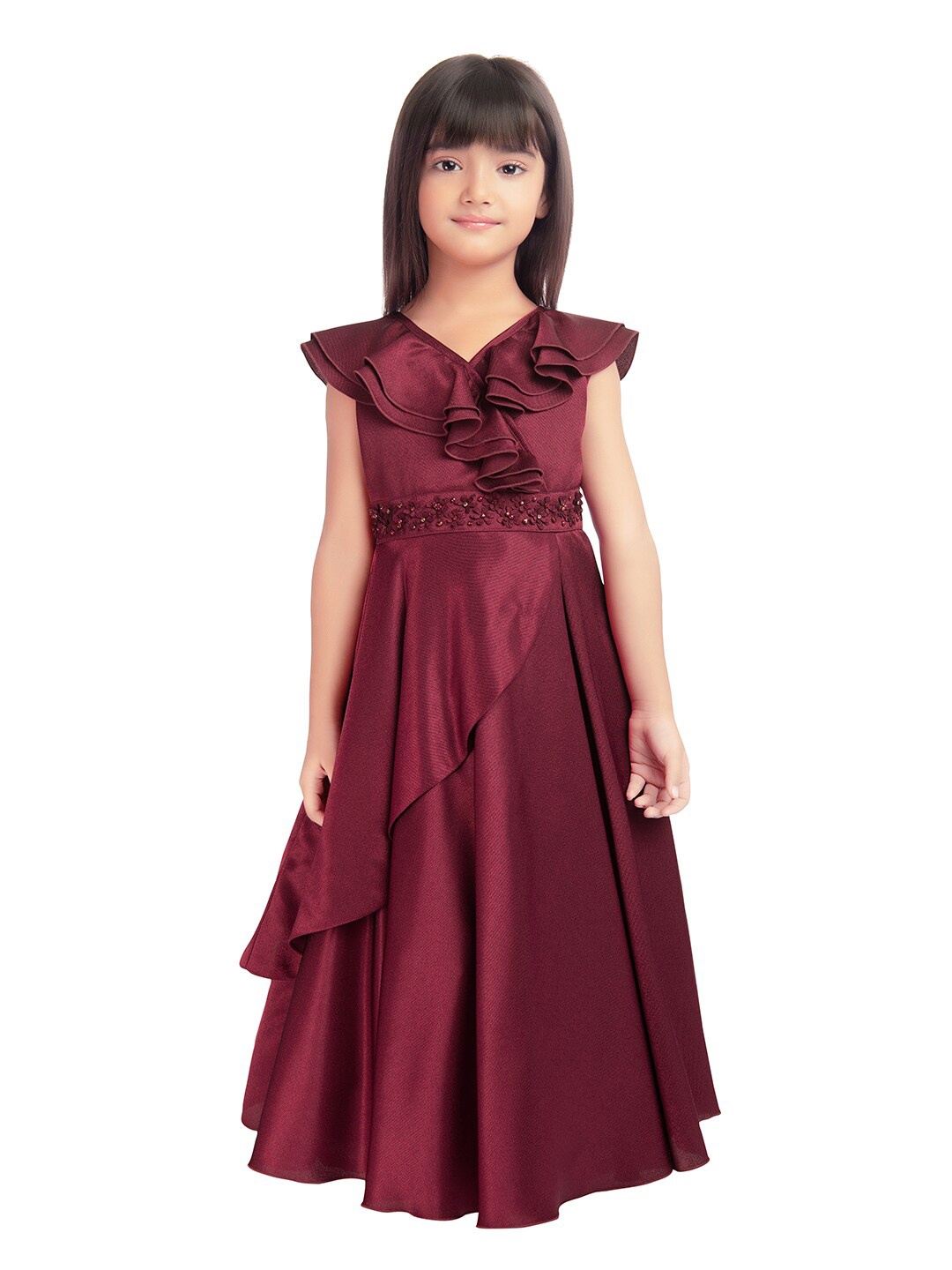 

Tiny Baby Maroon Satin Maxi Dress
