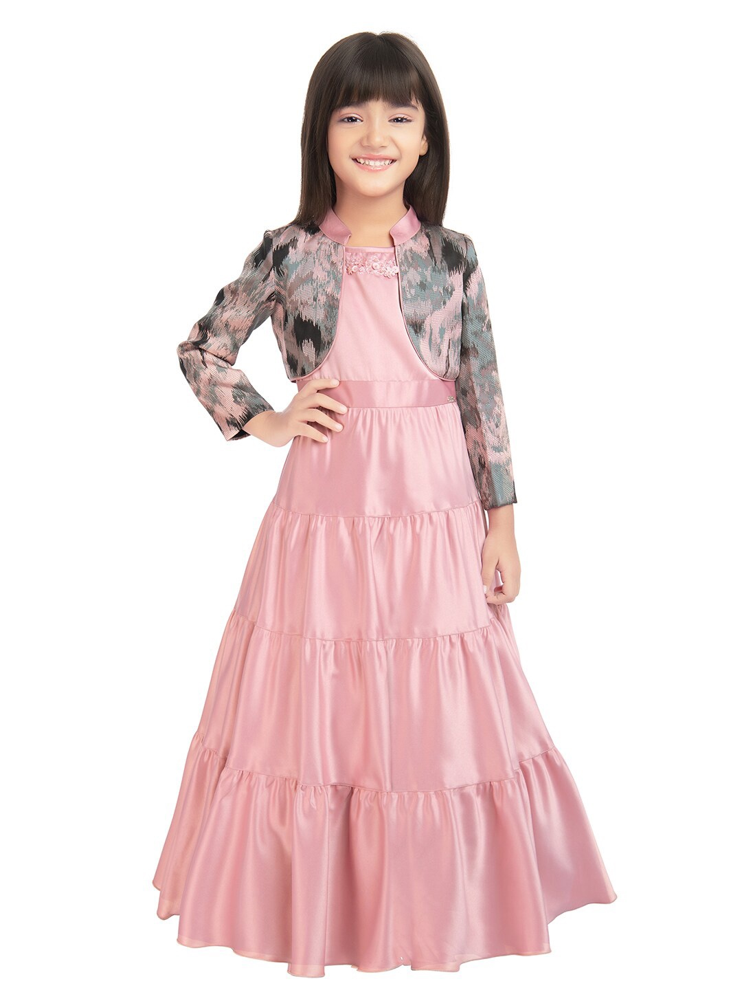

Tiny Baby Girls Pink Jacquard Maxi Dress