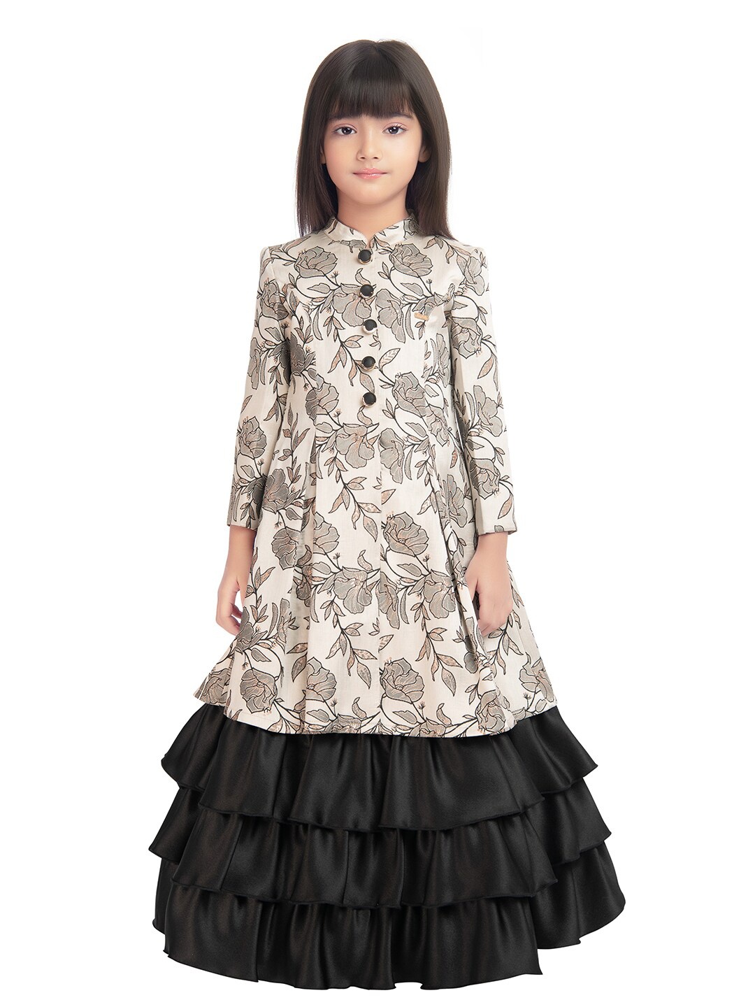 

Tiny Baby Girls Black Floral Jacquard Maxi Dress