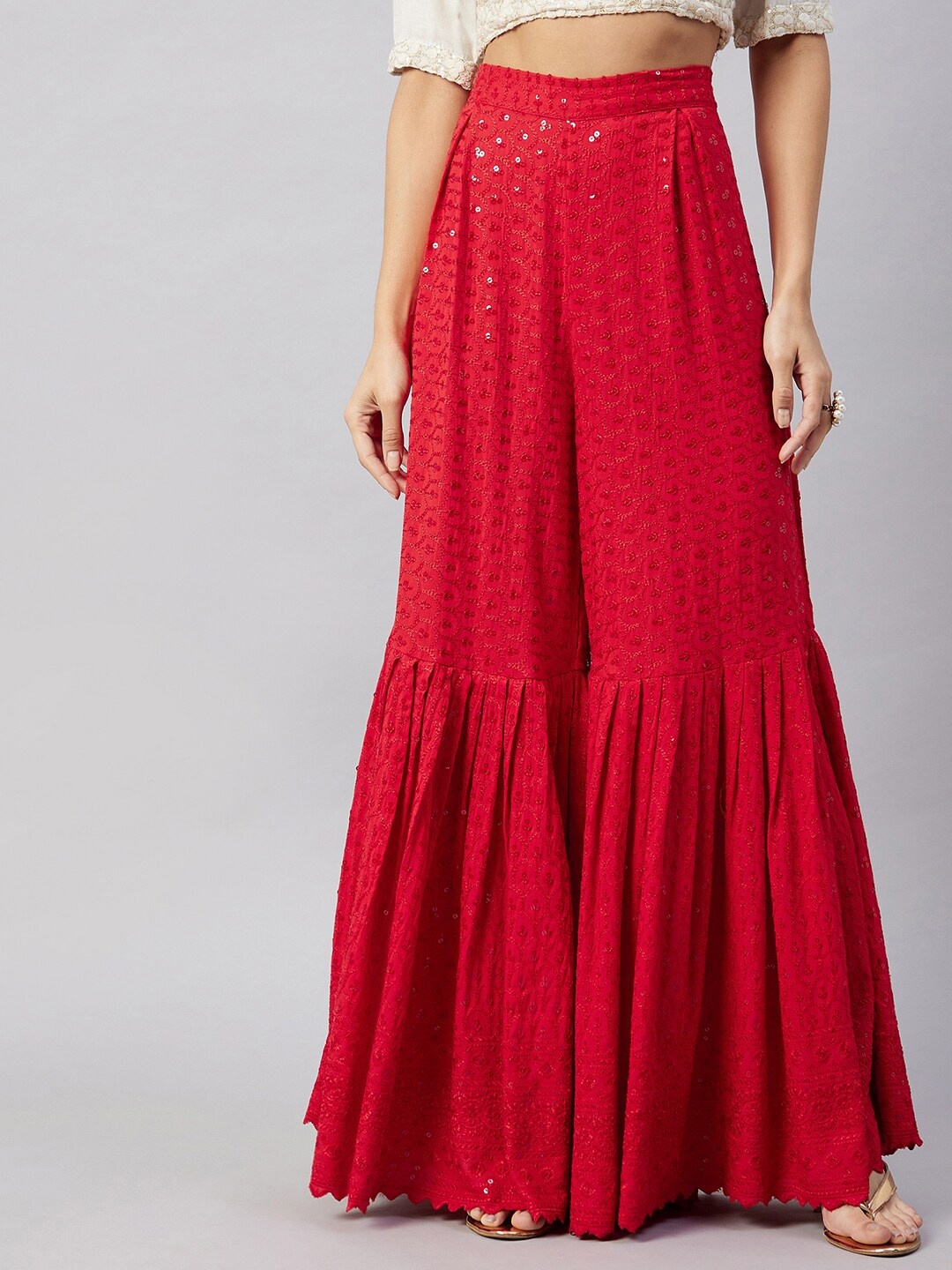 

InWeave Women Red Embellished Flared Palazzos