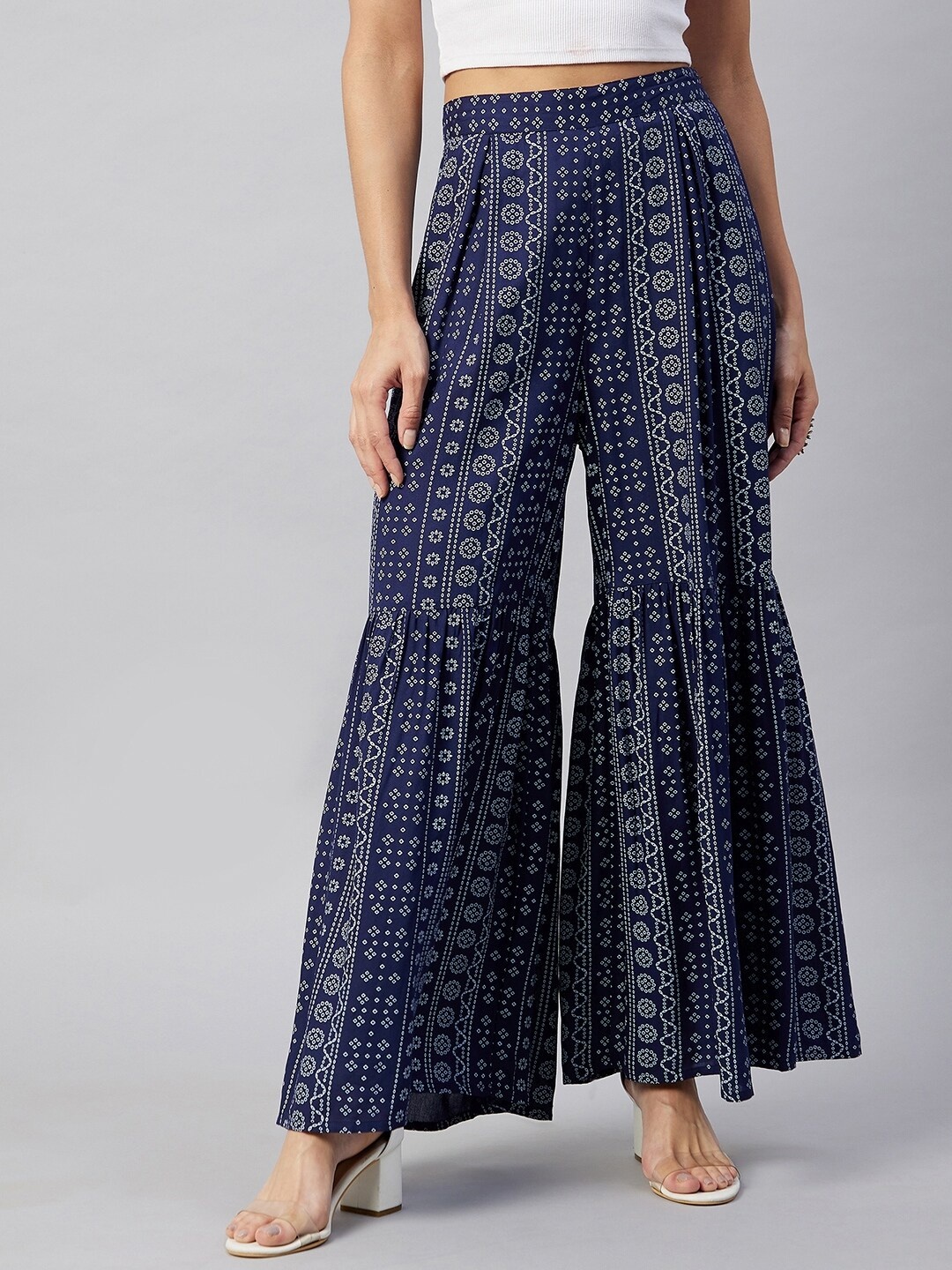 

InWeave Women Blue & White Floral Printed Flared Sharara