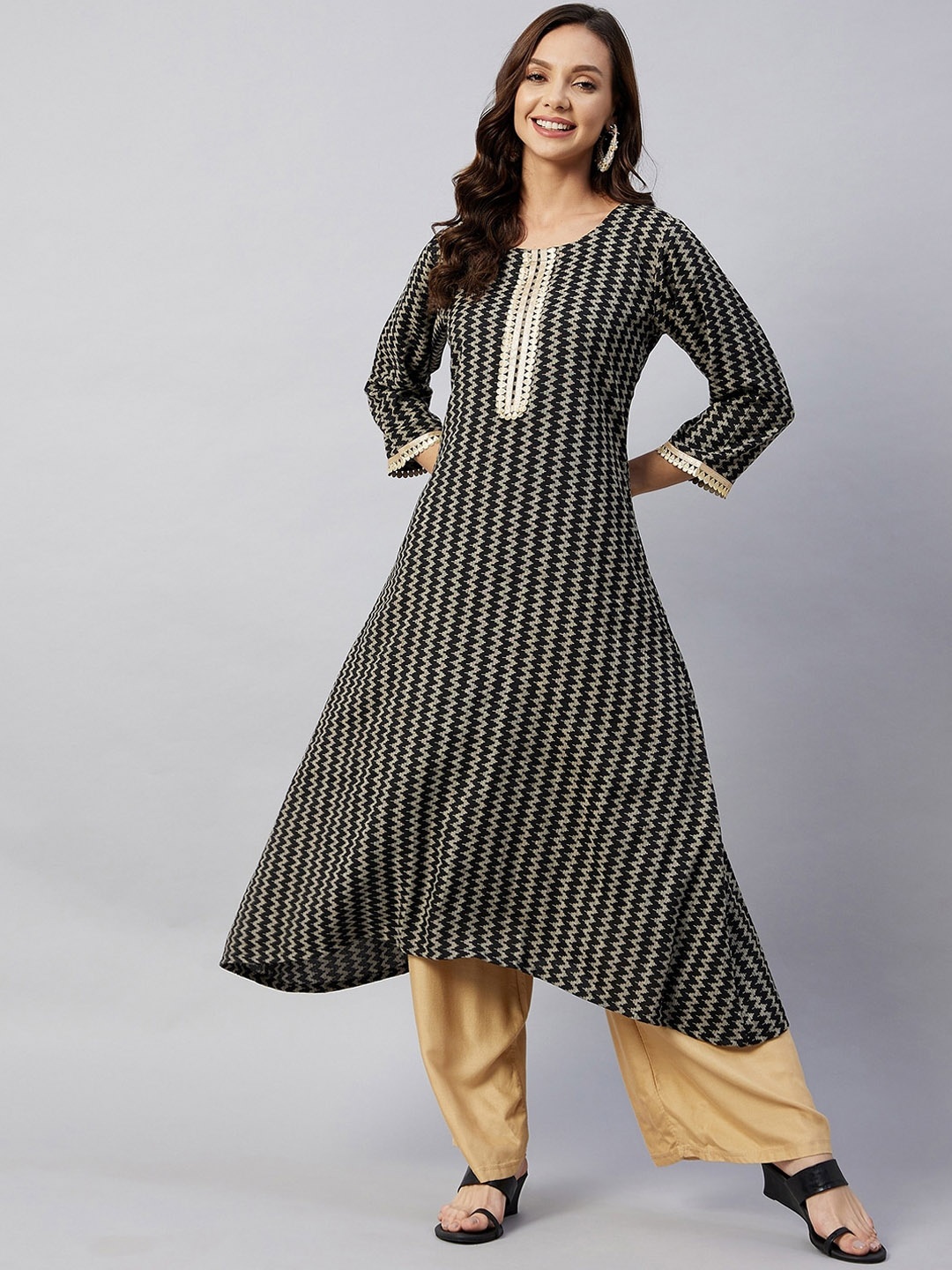 

InWeave Women Black Striped Anarkali Kurta