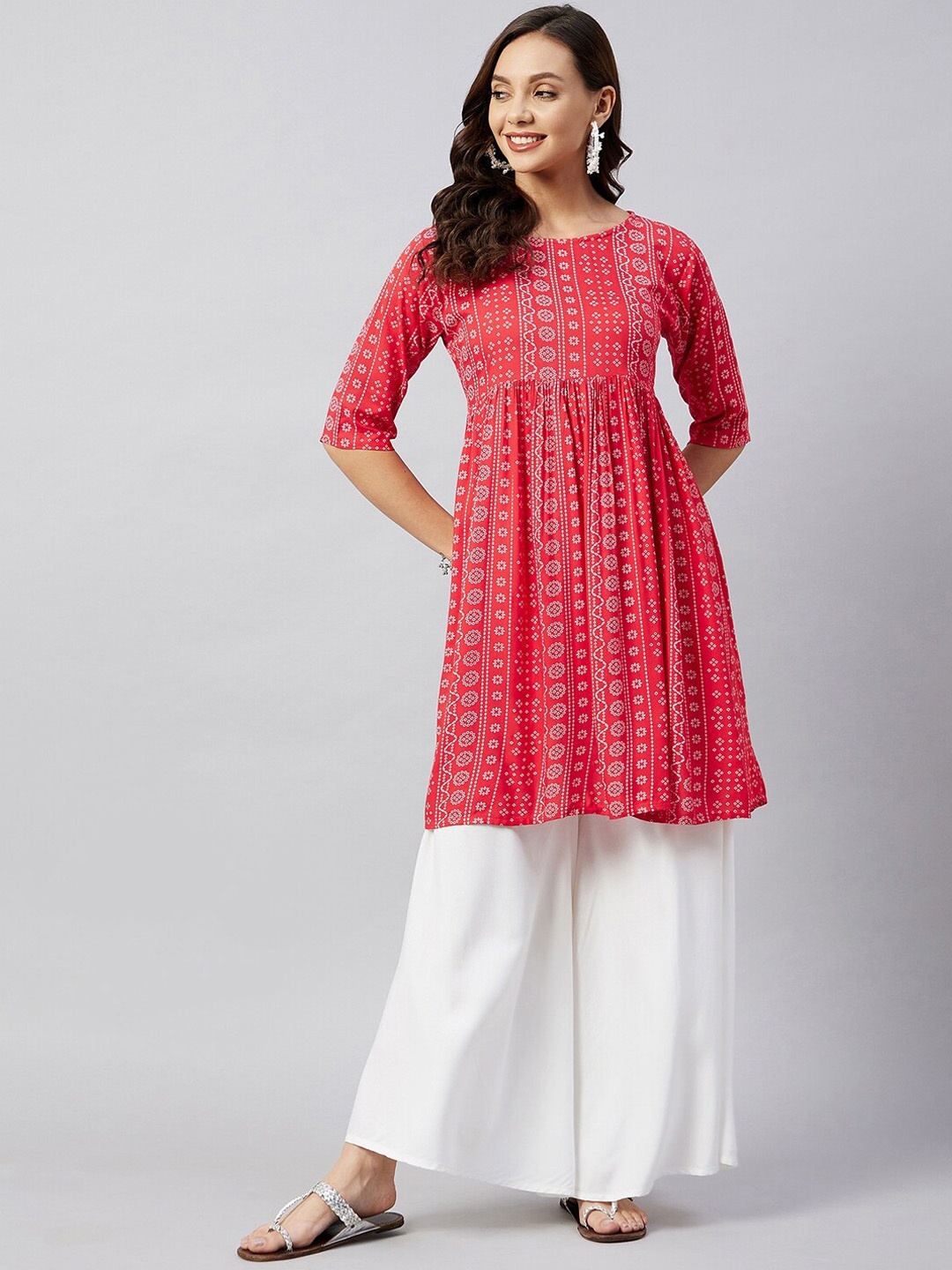 

InWeave Women Red Bandhani Printed Kurta