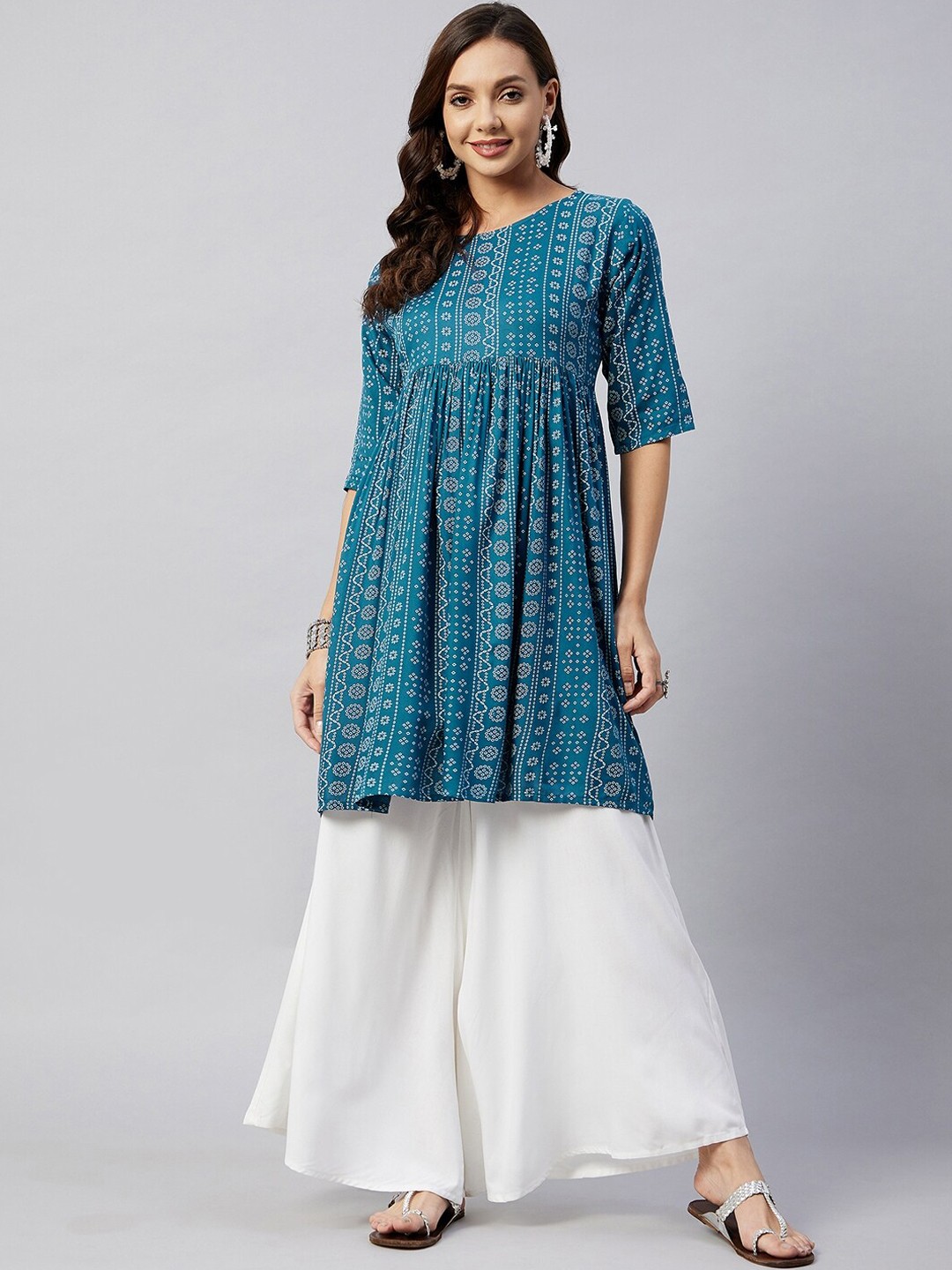 

InWeave Women Blue Ethnic Motifs Printed Anarkali Kurta