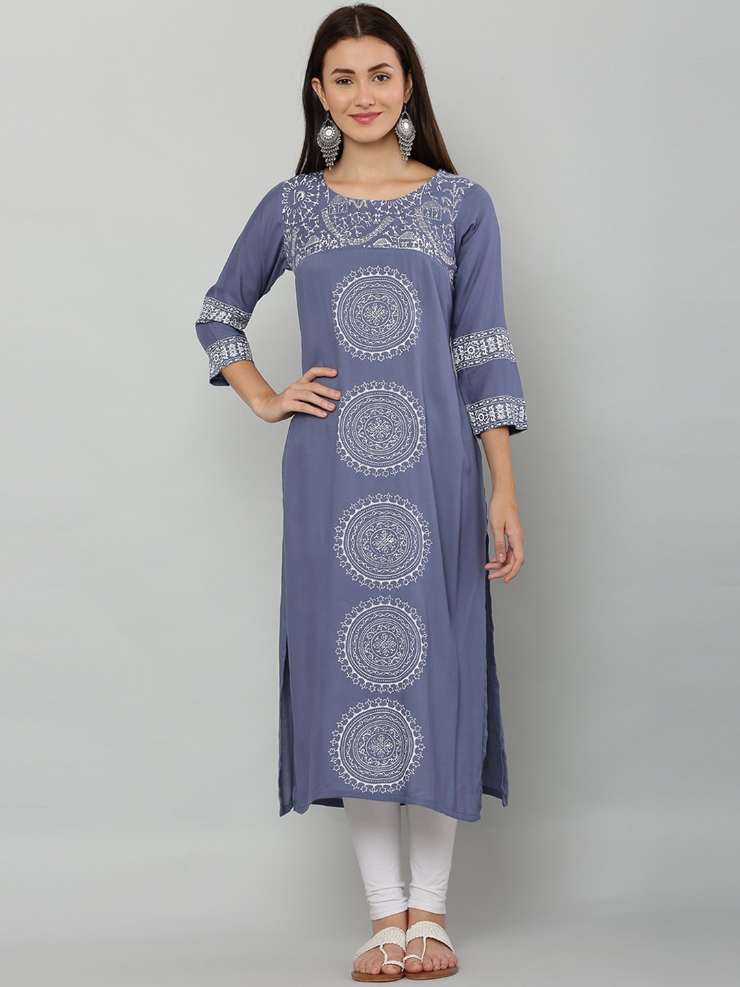 

DEGE Women Blue & White Ethnic Motifs Printed Block Print Kurta