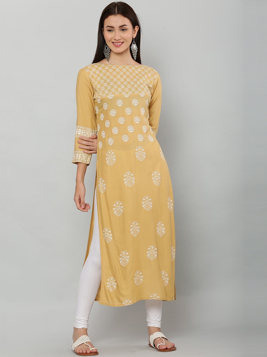 

DEGE Women Beige Ethnic Motifs Printed Block Print Kurta