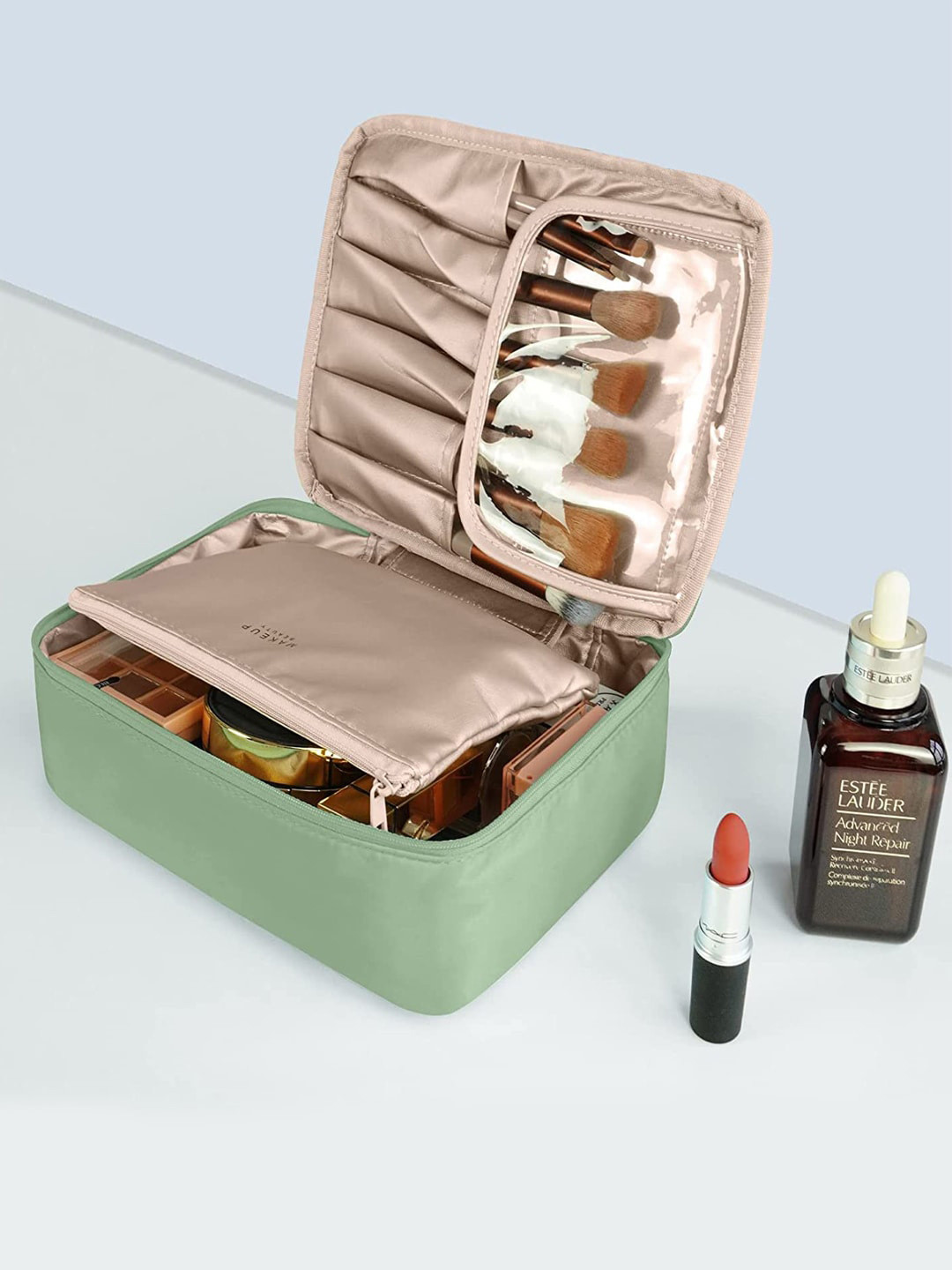 

Queue Set Of 2 Green Solid Cosmetic Organizer Pouches