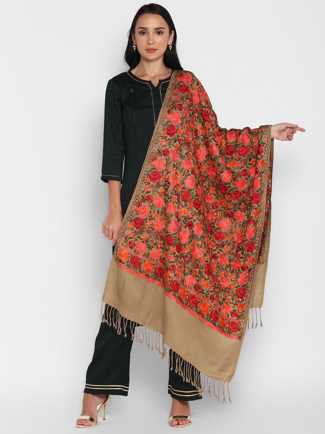 

Zamour Women Brown & Red Embroidered Stole